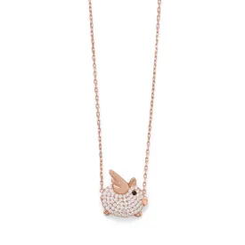 16" 2 CZ Flying Piggy Necklace