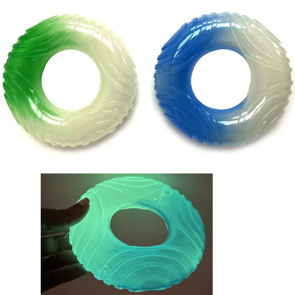 2 Dog Toys Donut Squeaky Chew Glow Dark Toy Aggressive Small Medium Large Fetch