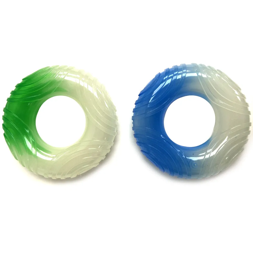 2 Dog Toys Donut Squeaky Chew Glow Dark Toy Aggressive Small Medium Large Fetch
