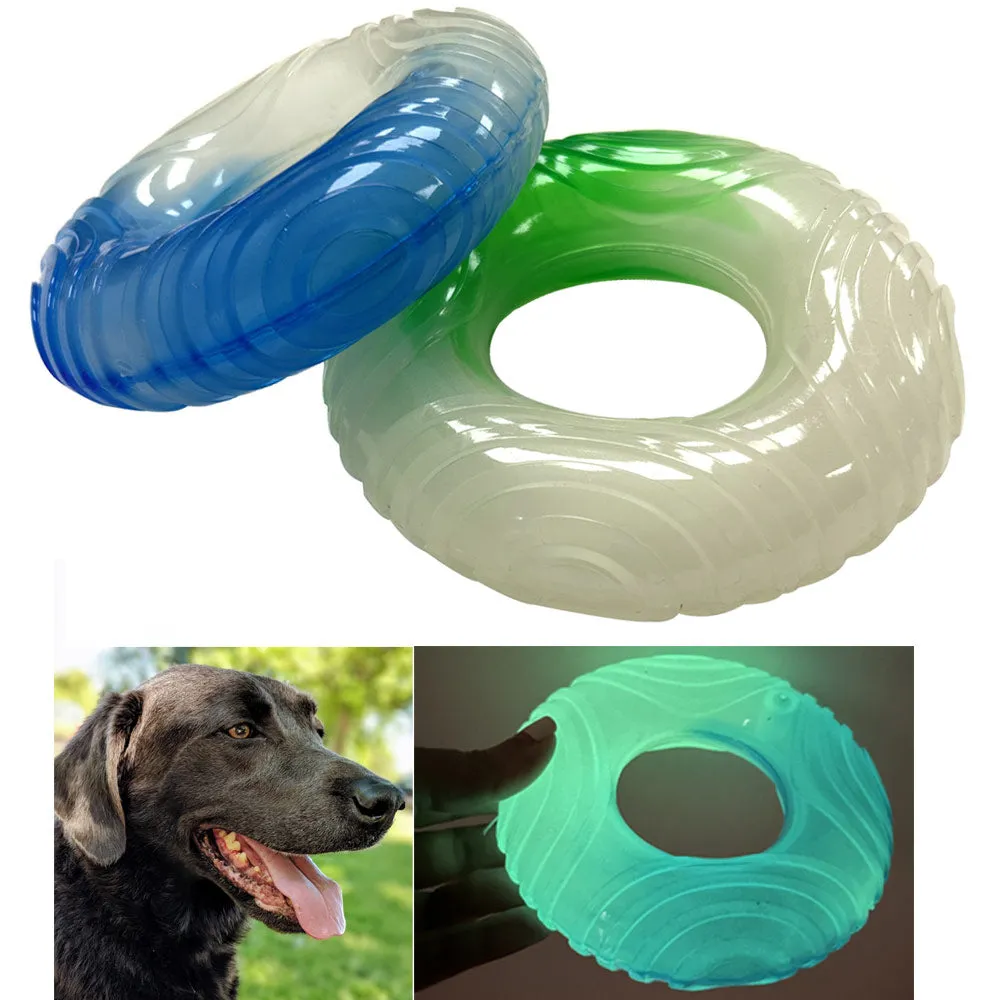 2 Dog Toys Donut Squeaky Chew Glow Dark Toy Aggressive Small Medium Large Fetch
