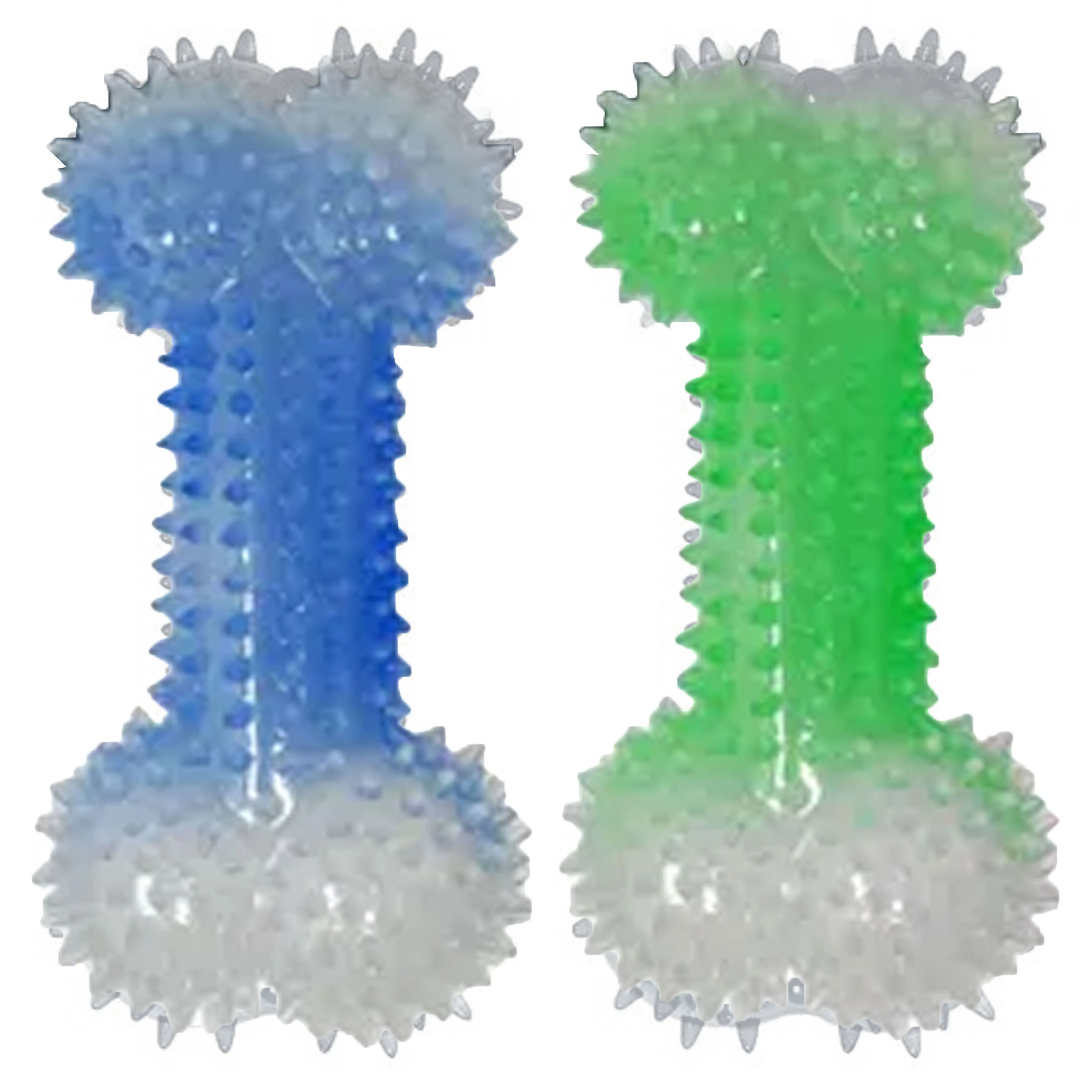 2 Large Squeaky Spike Dog Bone Chew Toys Glow In Dark Ball Fetch Pet Play Puppy