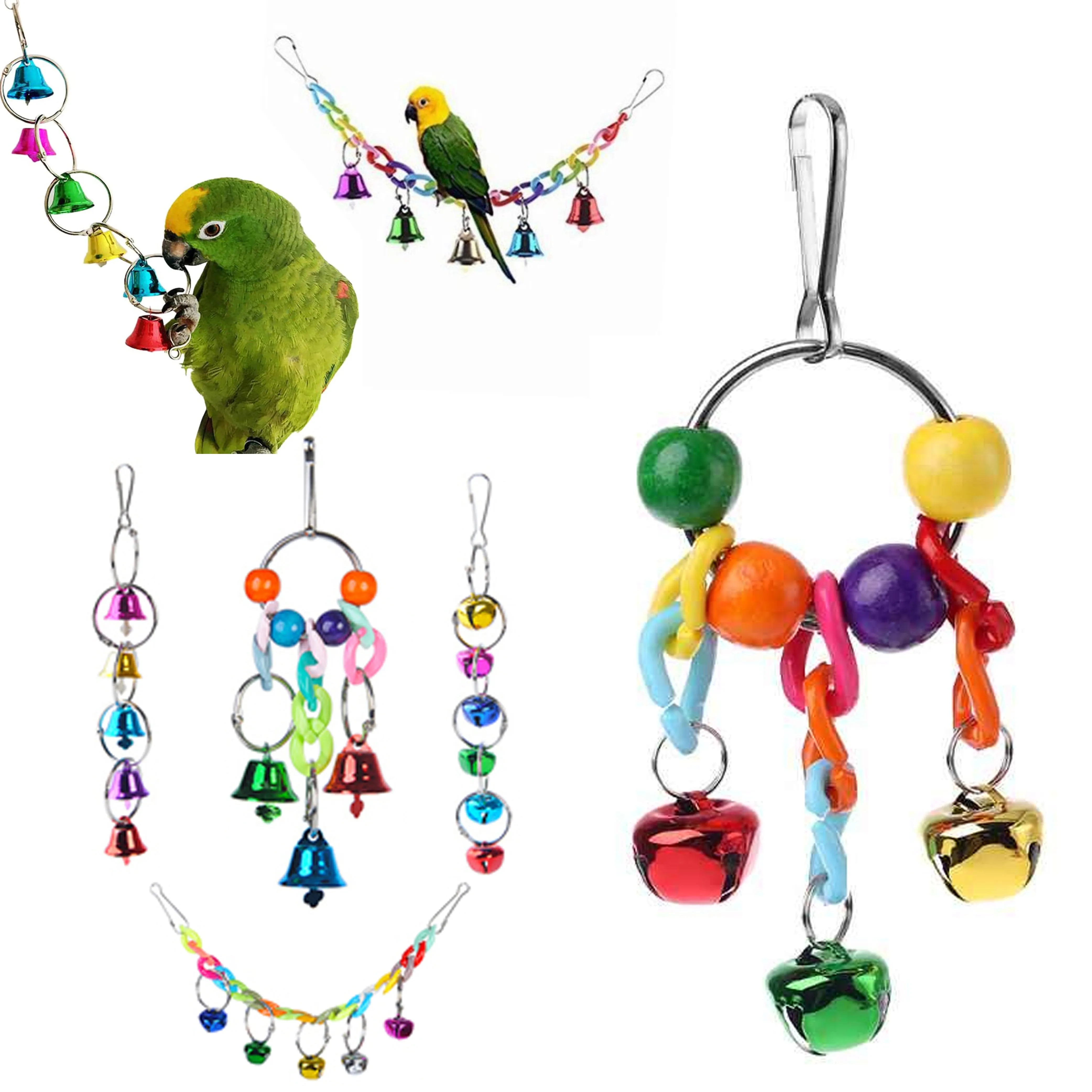 2 Pc Bird Bells Cage Accessories Hanging Swing Pet Parrot Chew Toys Colorful