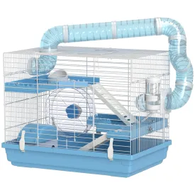 3-Story Hamster Cage with House, Wheel, Food Bowl, Bottle and Tubes, Light Blue