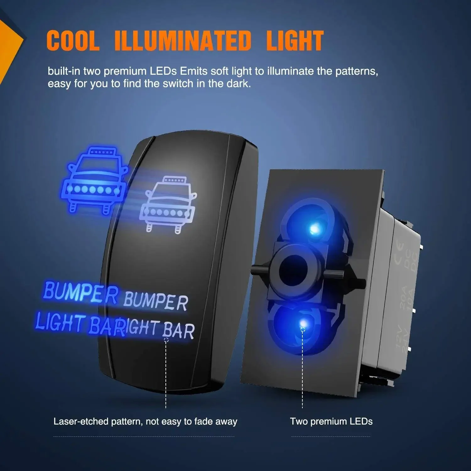 5Pin Laser On/Off Bumper Light Bar Rocker Switch Blue