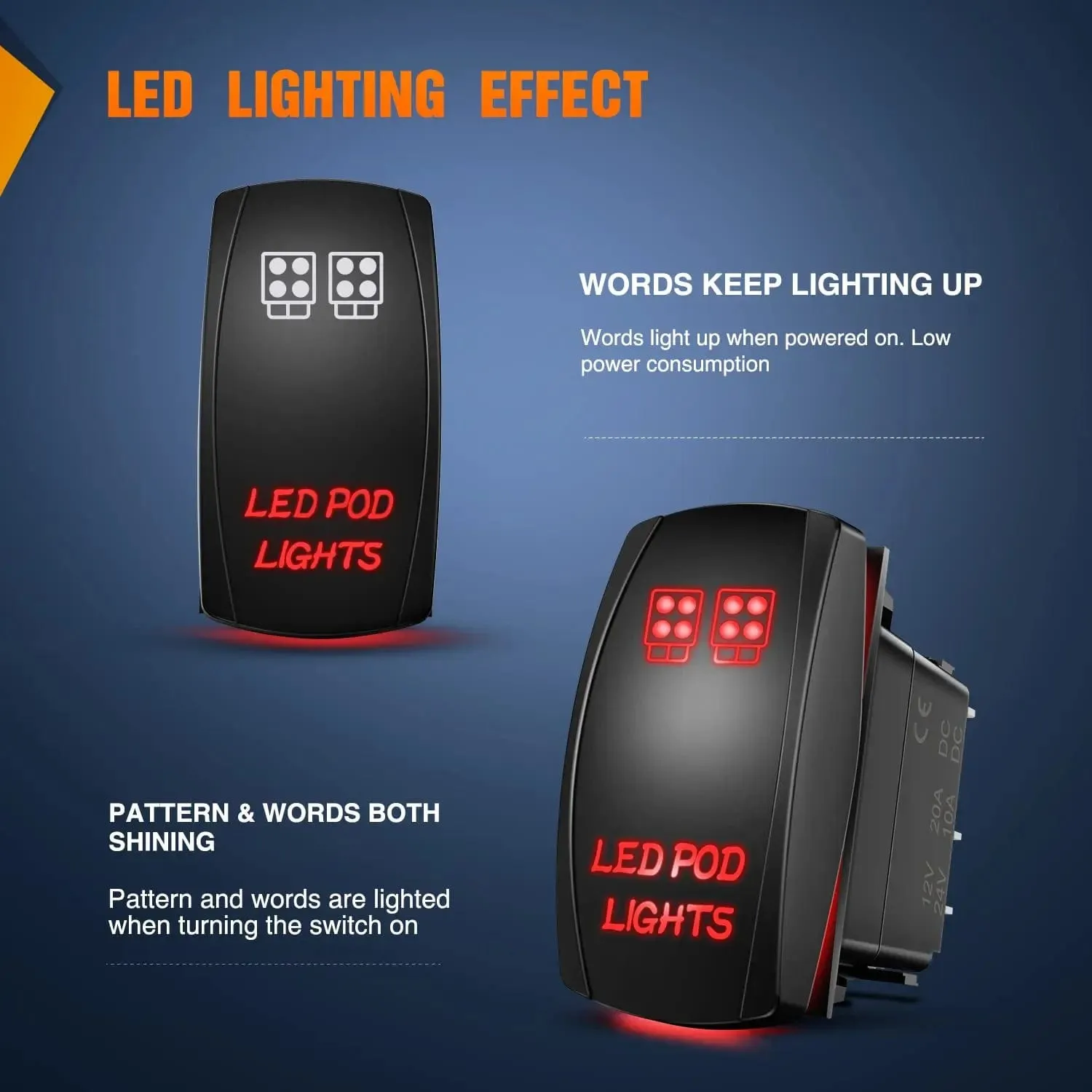 5Pin Laser On/Off LED Pod Lights Rocker Switch Red