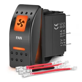 5Pin SPST On/Off UTV Fan Rocker Switch Orange Backlit