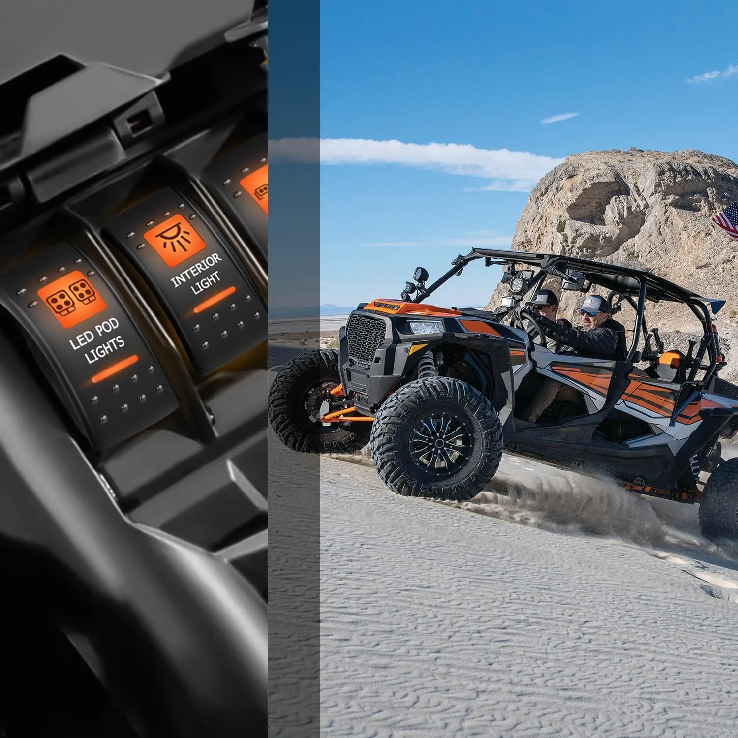 5Pin SPST On/Off UTV Led Pod Lights Rocker Switch Orange Backlit