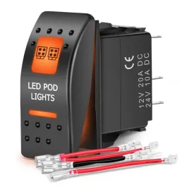 5Pin SPST On/Off UTV Led Pod Lights Rocker Switch Orange Backlit