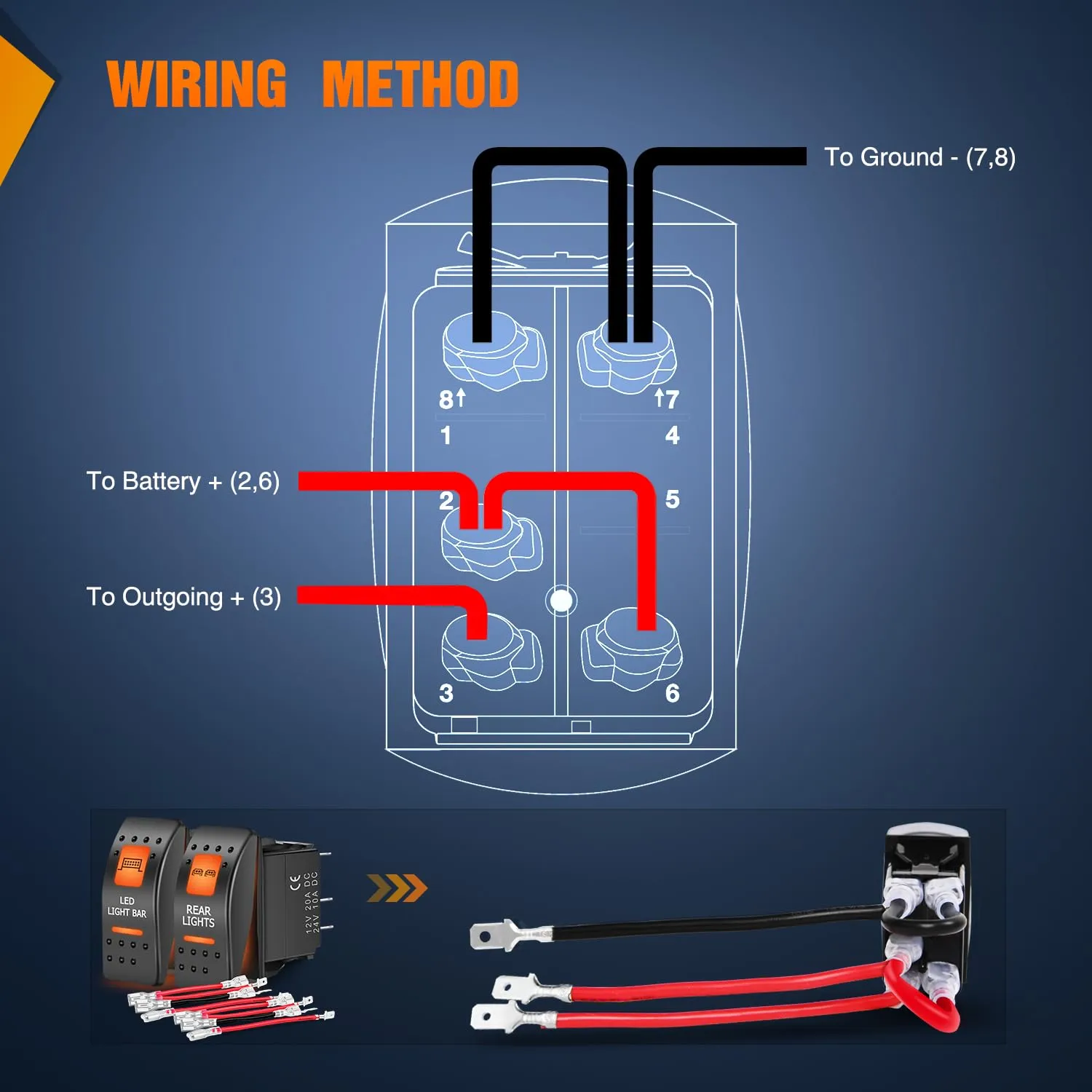 5Pin SPST On/Off UTV Rear Lights Led Light Bar Rocker Switch Orange Backlit (2 Packs)