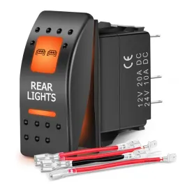 5Pin SPST On/Off UTV Rear Lights Rocker Switch Orange Backlit