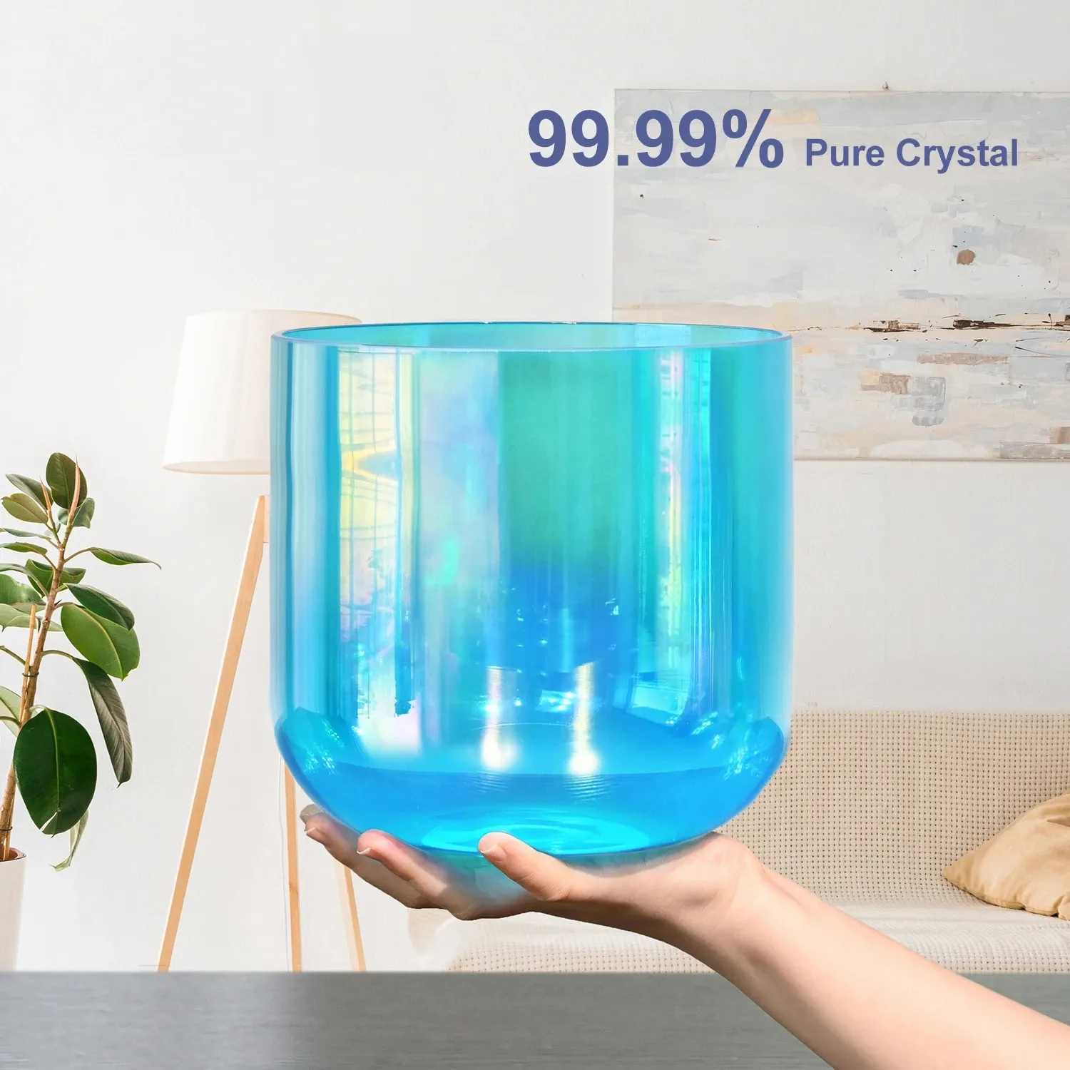 7-Inch Blue Clear Quartz Singing Bowl with Cosmic Light – Perfect for Sound Healing