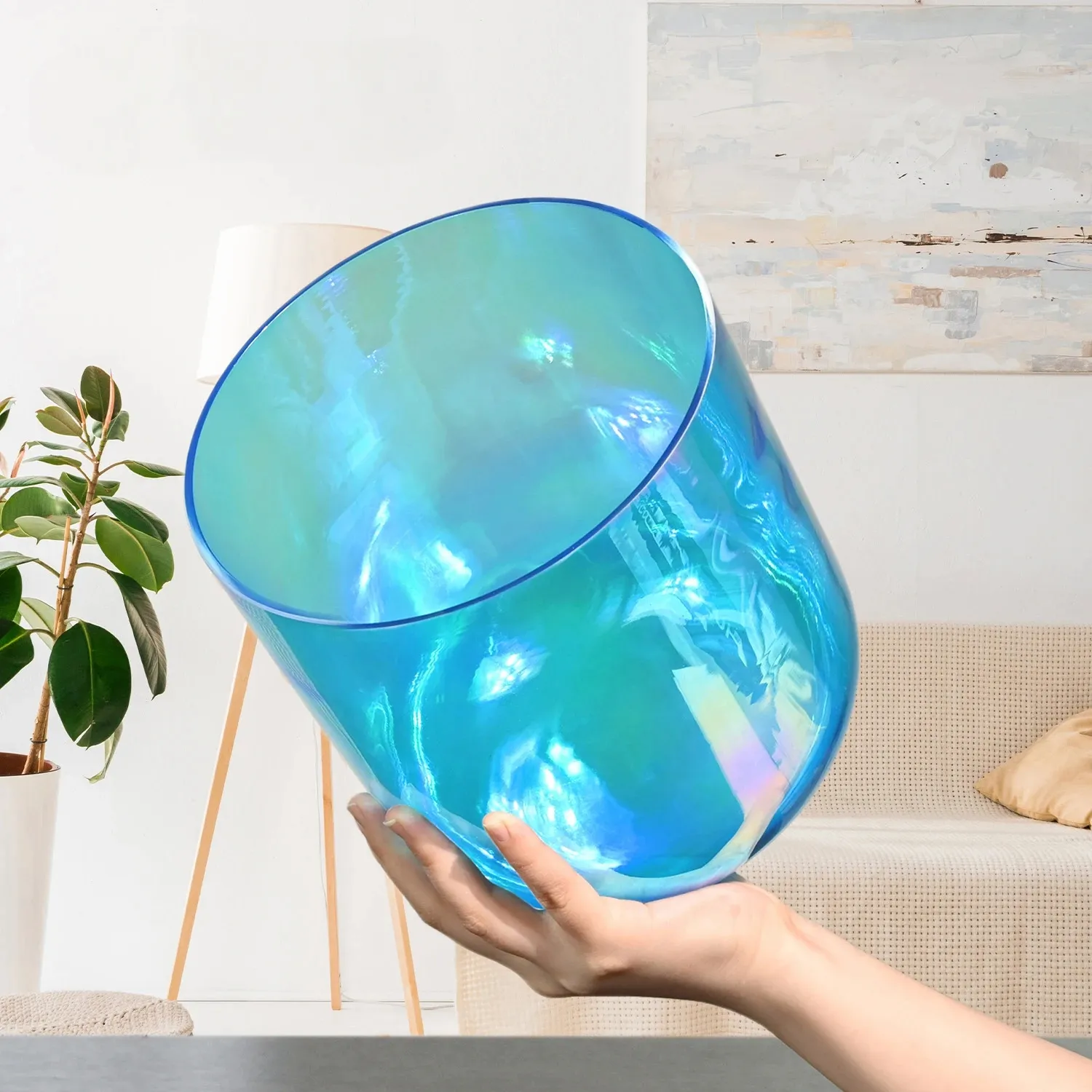 7-Inch Blue Clear Quartz Singing Bowl with Cosmic Light – Perfect for Sound Healing