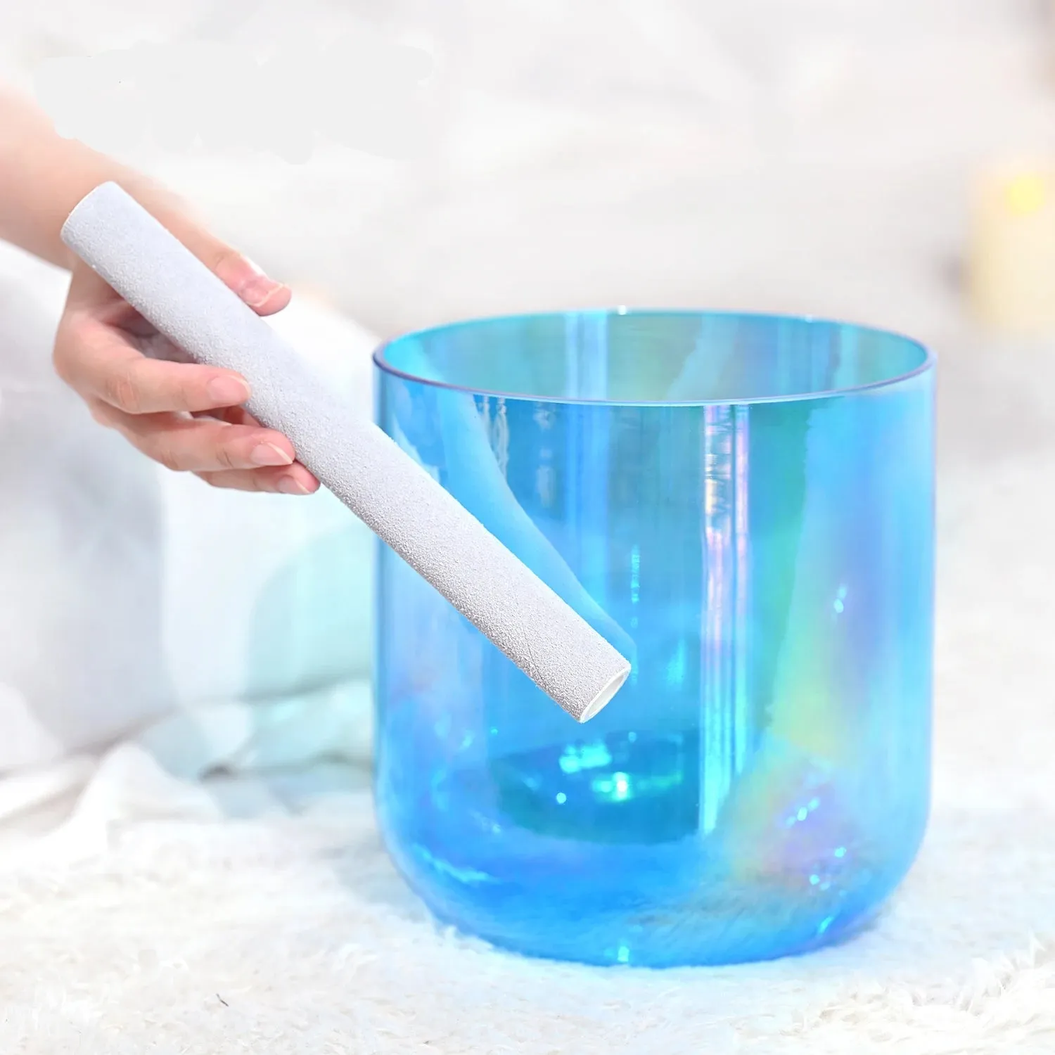 7-Inch Blue Clear Quartz Singing Bowl with Cosmic Light – Perfect for Sound Healing