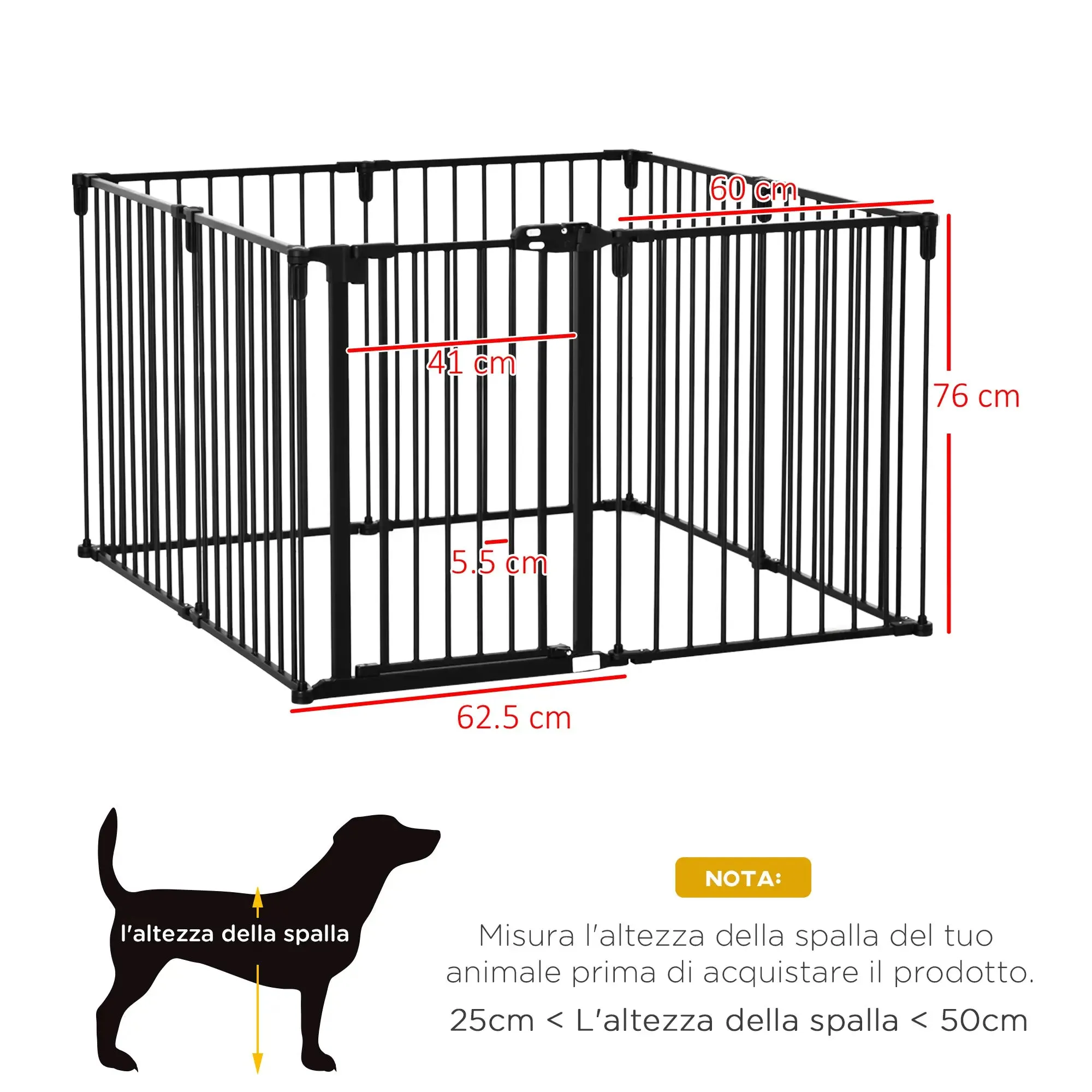 8 Section Folding Dog Safety Gate, Self-Locking & Locking System, Black