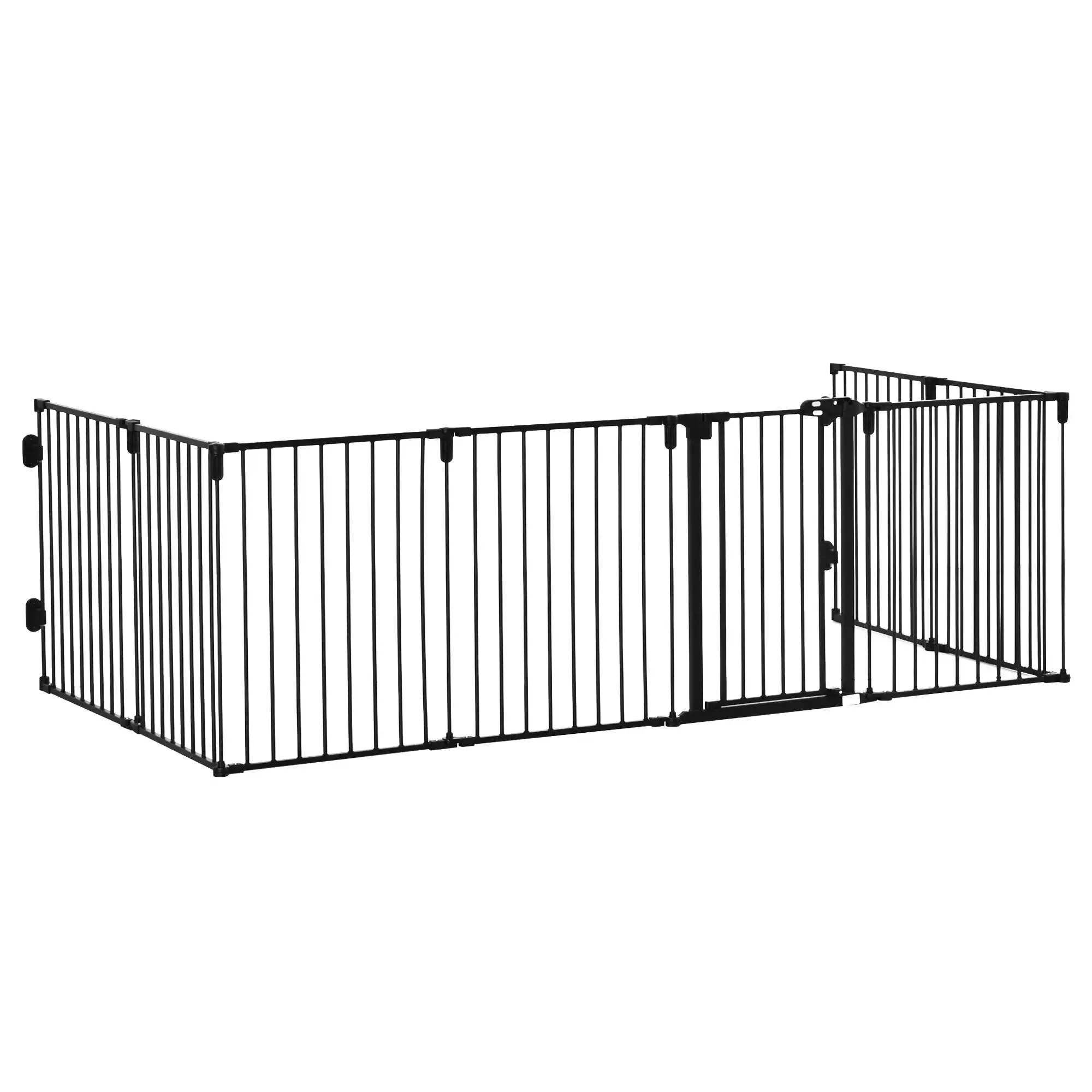 8 Section Folding Dog Safety Gate, Self-Locking & Locking System, Black