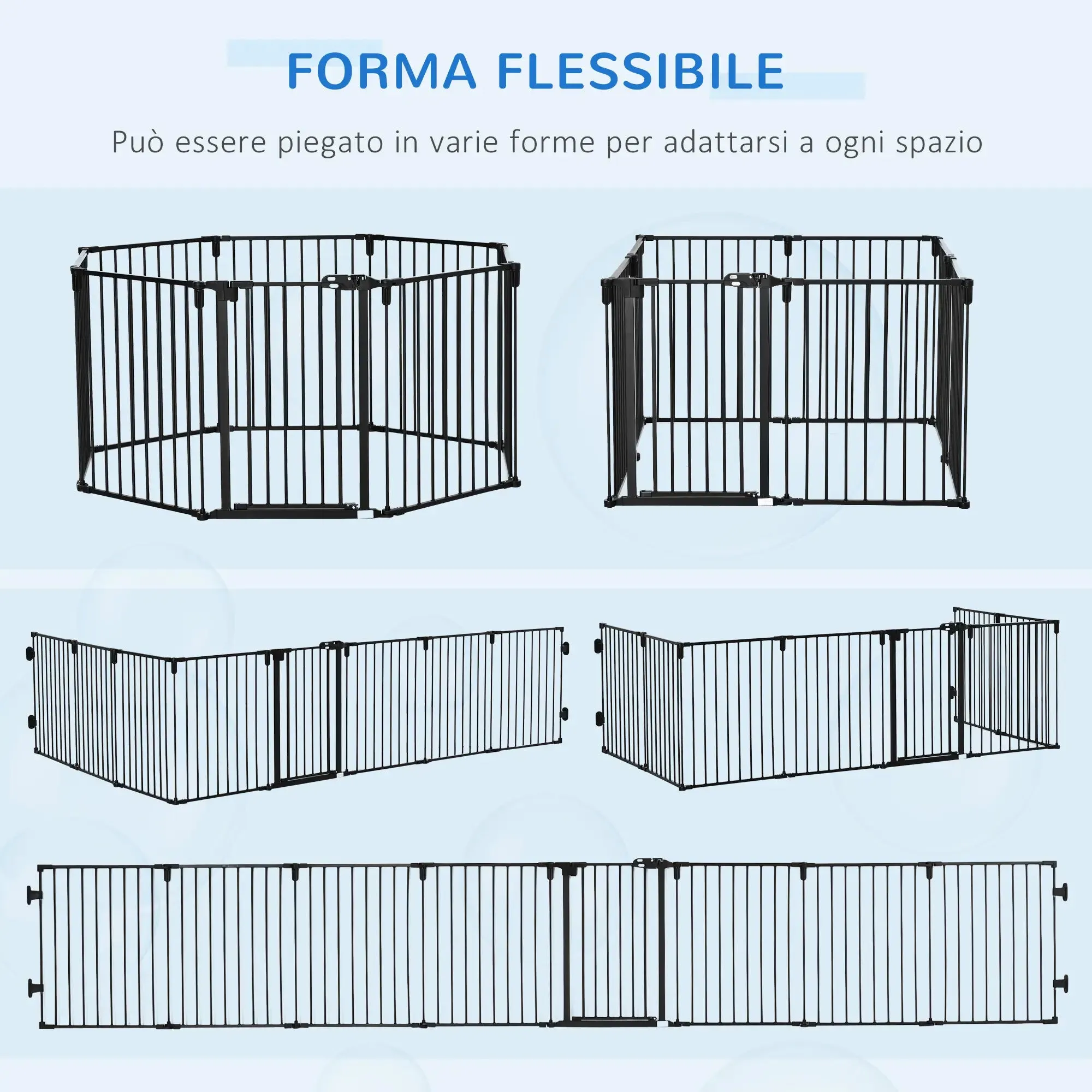 8 Section Folding Dog Safety Gate, Self-Locking & Locking System, Black