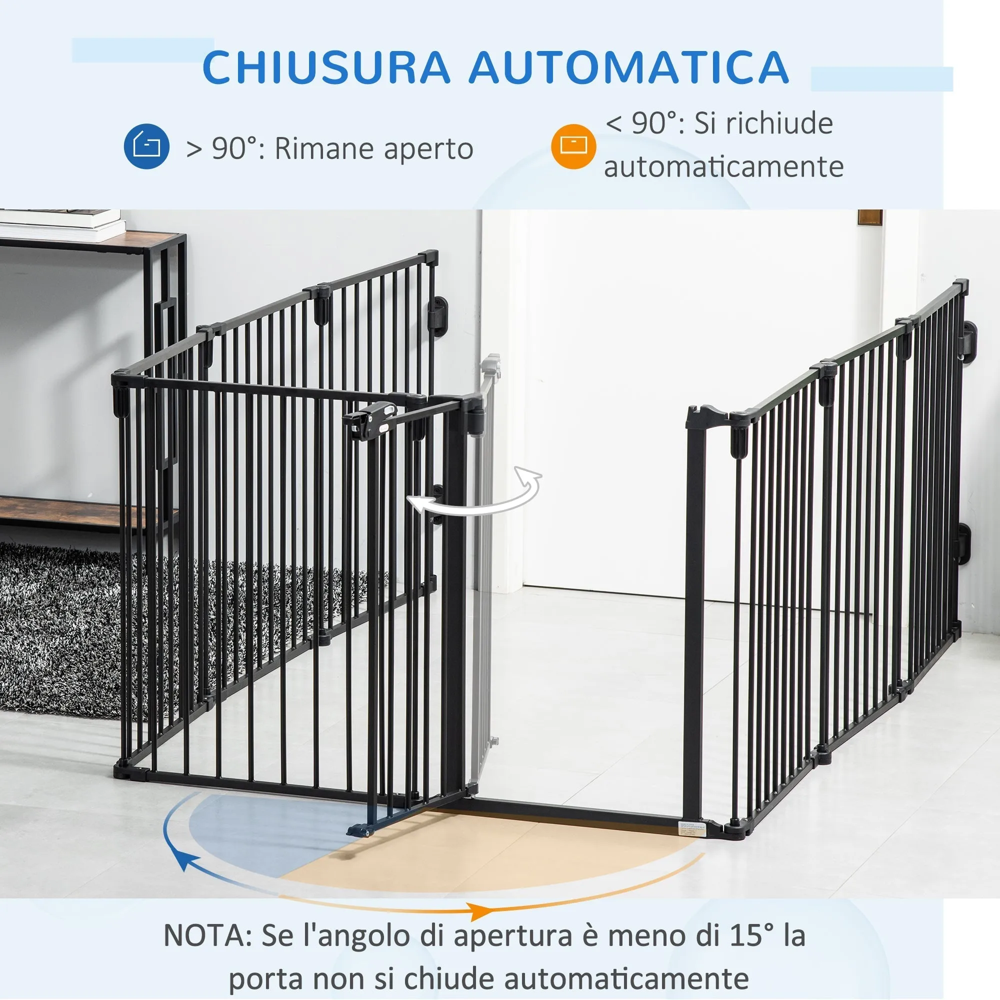 8 Section Folding Dog Safety Gate, Self-Locking & Locking System, Black