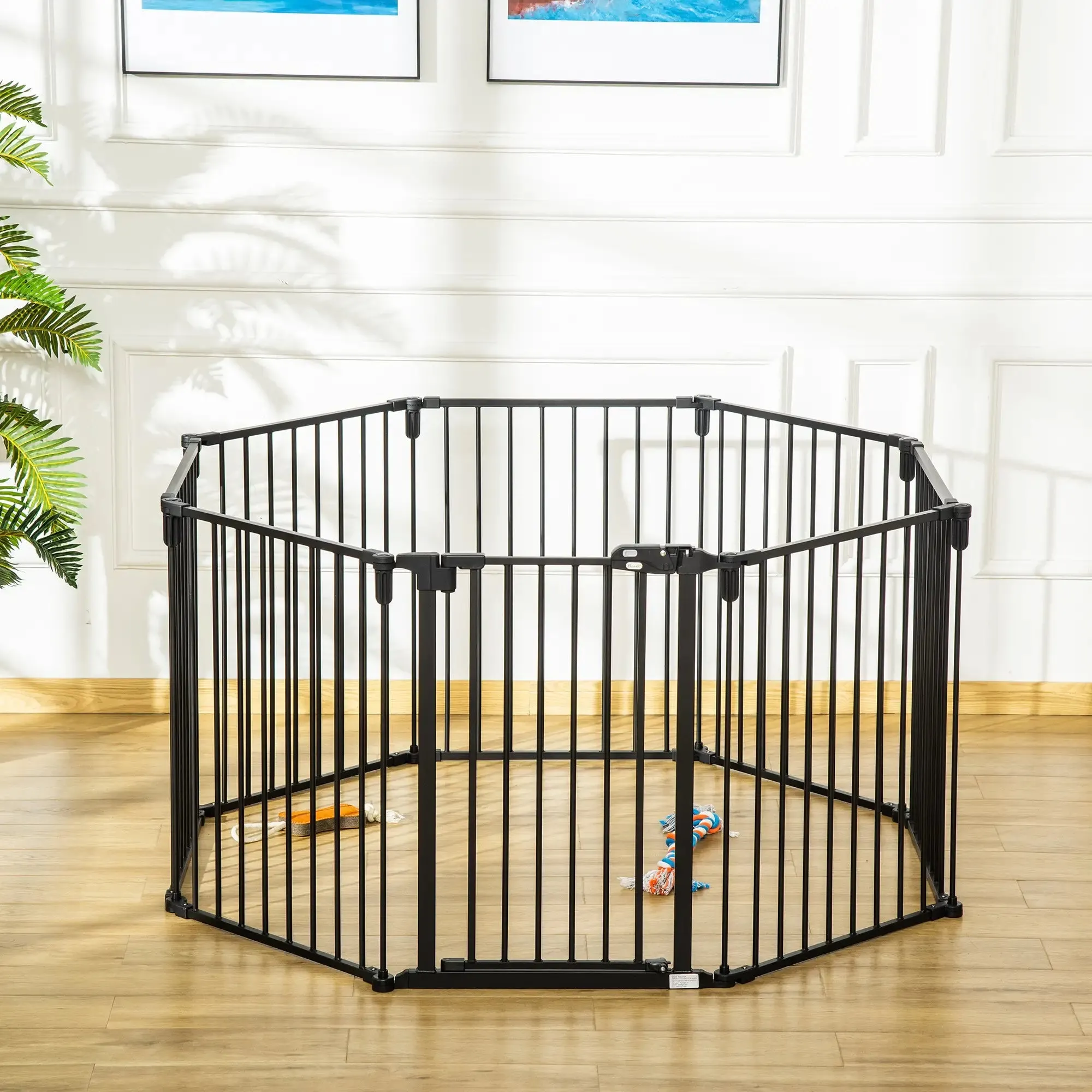 8 Section Folding Dog Safety Gate, Self-Locking & Locking System, Black