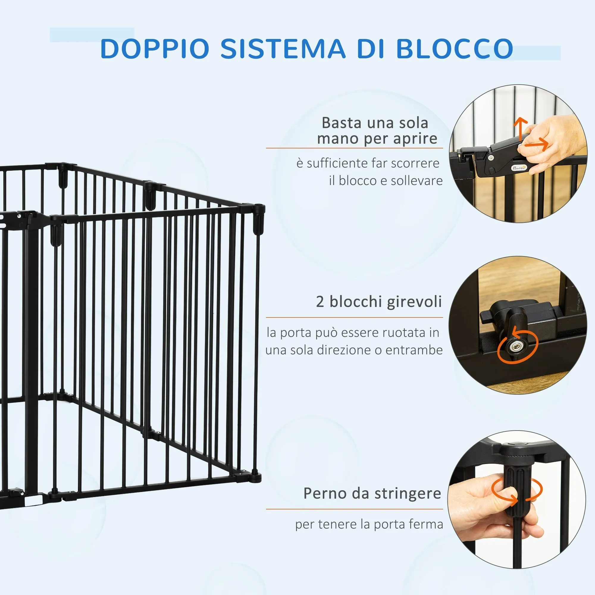 8 Section Folding Dog Safety Gate, Self-Locking & Locking System, Black