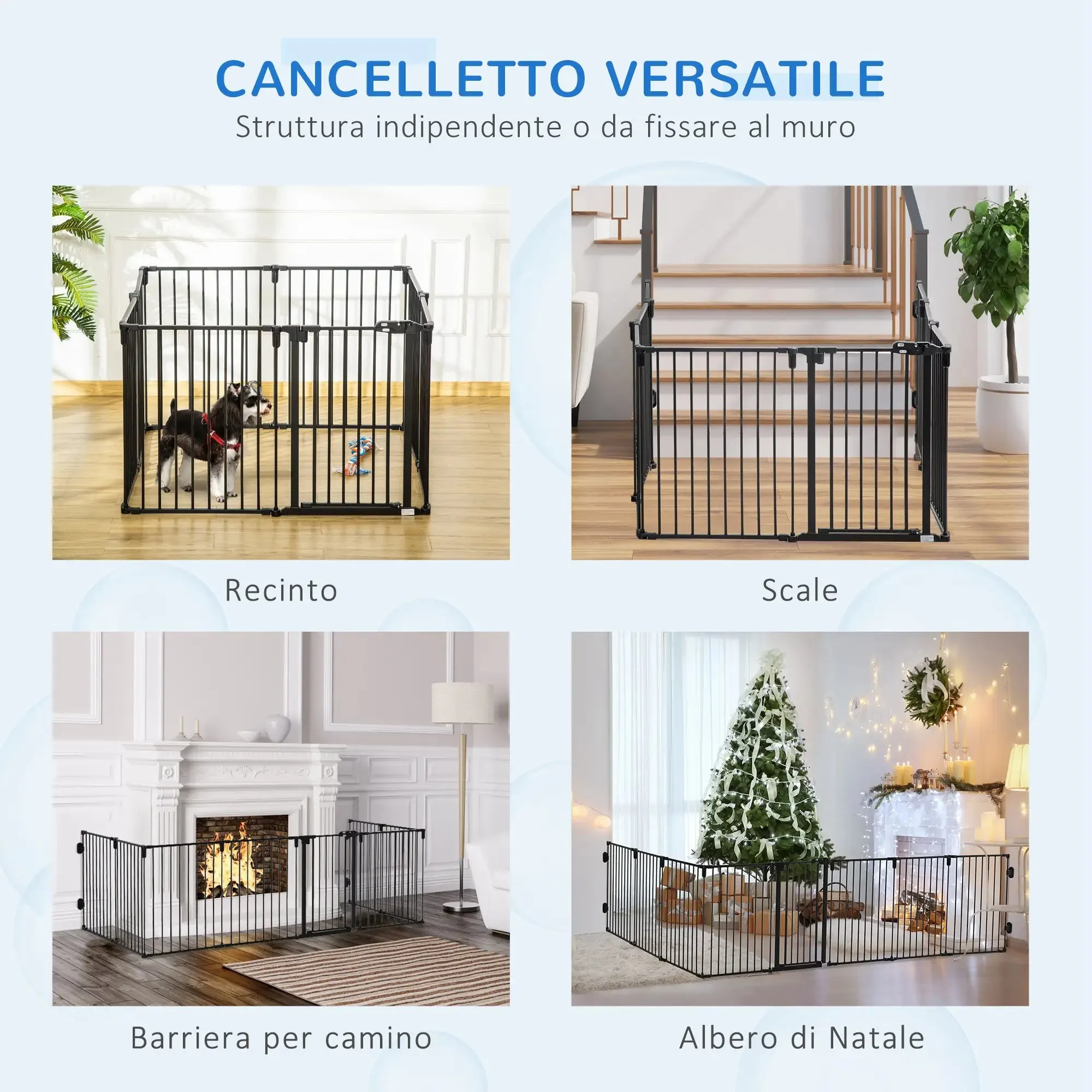 8 Section Folding Dog Safety Gate, Self-Locking & Locking System, Black
