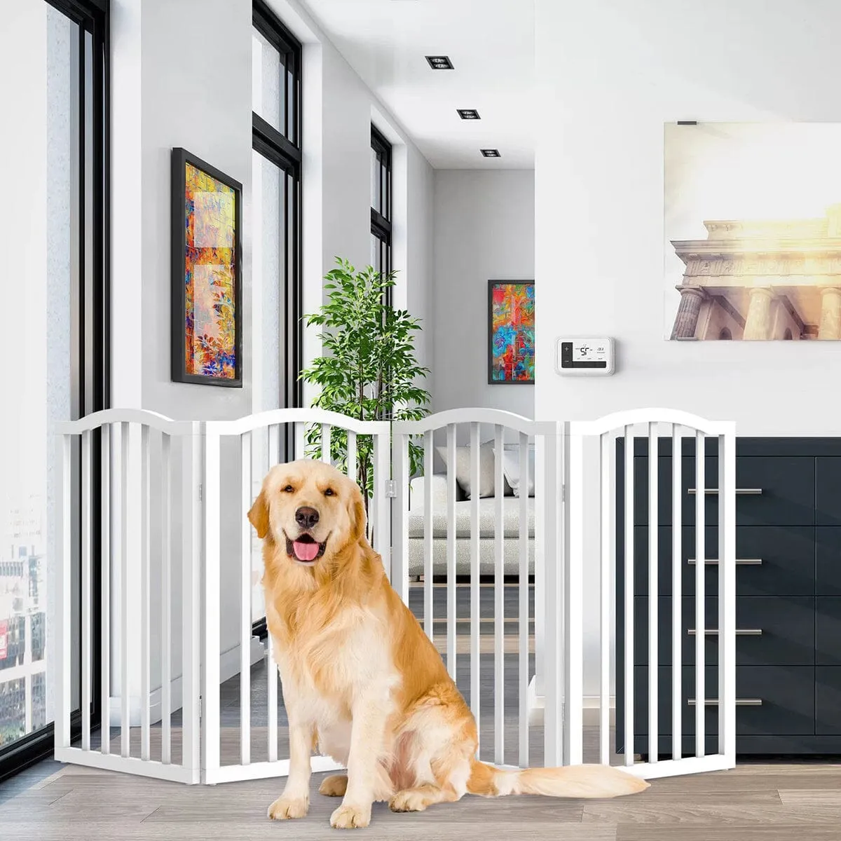 82cm H Foldable Freestanding Pet Gate 3/4 Panels Safety Fence