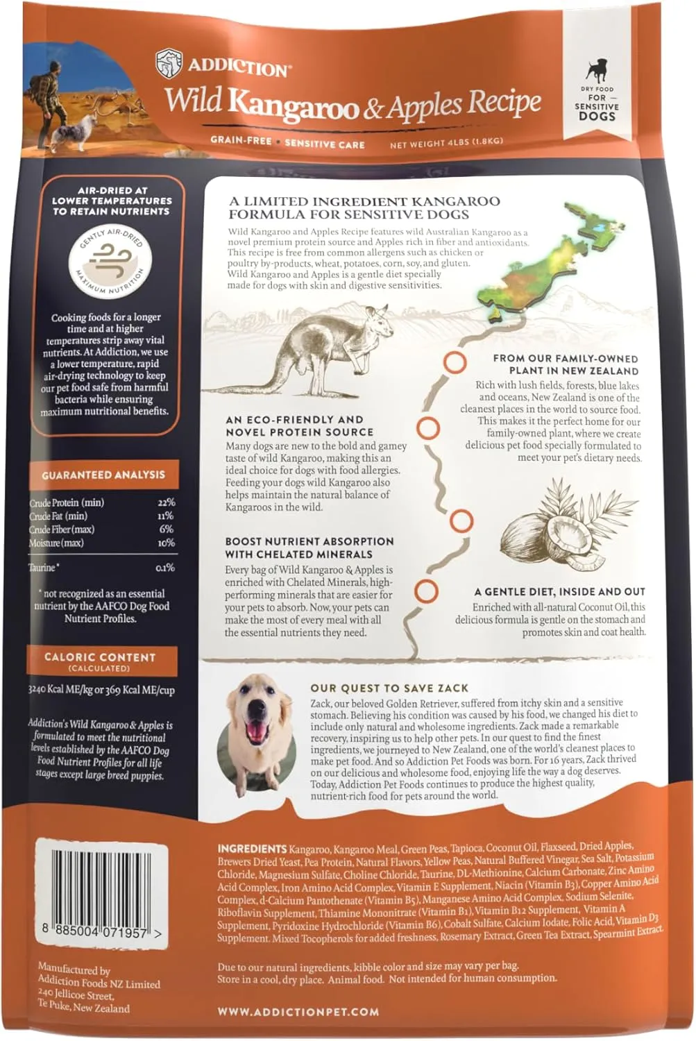 Addiction Wild Kangaroo & Apples - Dry Dog Food - Limited Ingredient Novel Protein - Muscle and Weight Management - Grain-Free - Ideal for Dogs with Food Allergies - Crafted in New Zealand 4lb