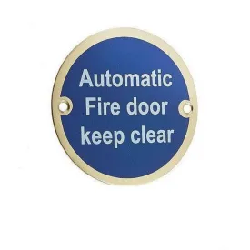Automatic Fire Door Keep Clear Sign - 76mm - Polished Brass