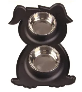 black Stainless Steel Double Pet Bowl Dog Cat Twin Food Water Dish Feeding Station AZ21786