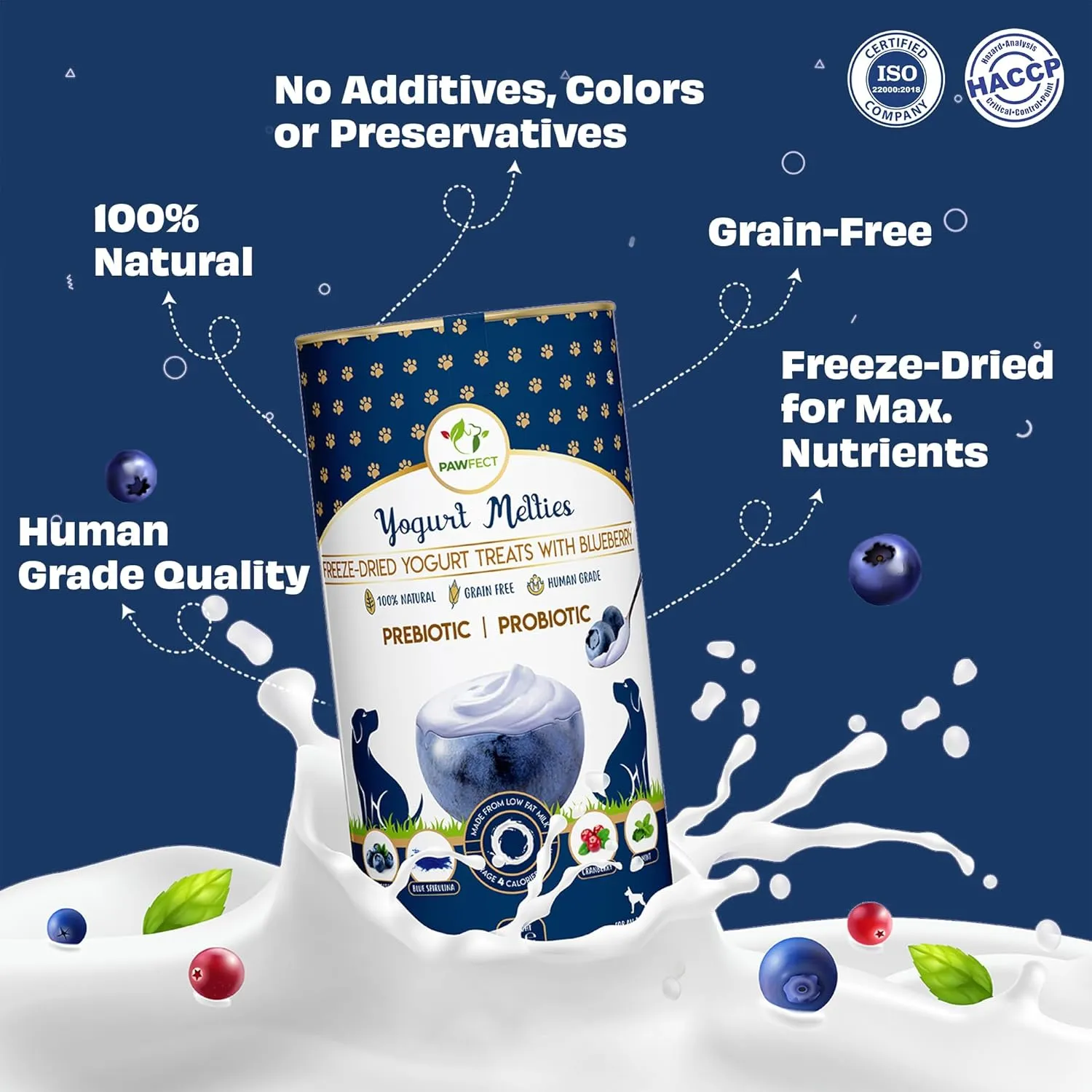 Blueberry Yogurt Melties Prebiotics and Probiotics for Dog | Promotes Immunity, Supports Gut Health | May Help Support Yeast Balance | May Help in Occasional Itchy Skin | Grain-Free (1.3oz)