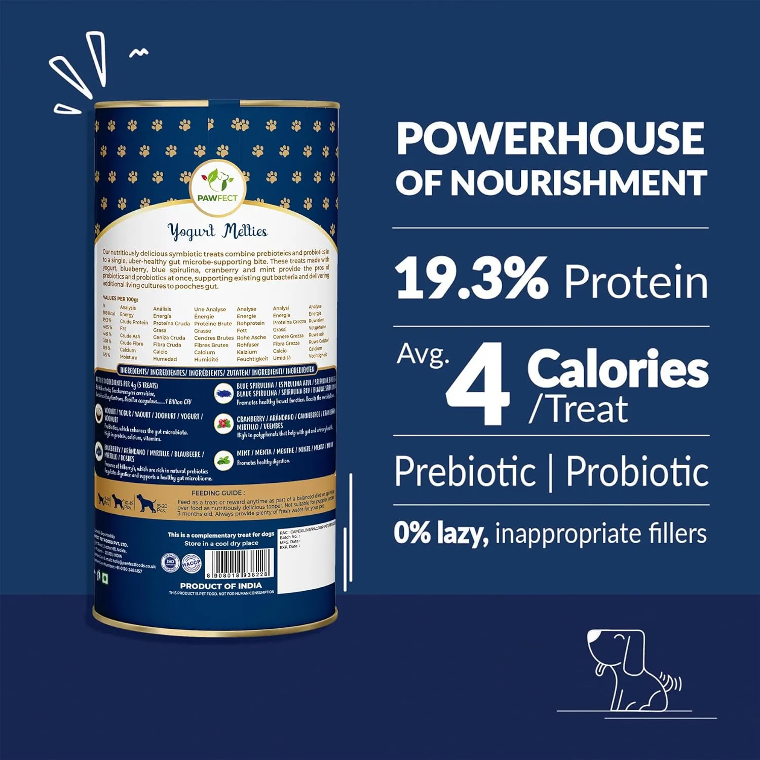 Blueberry Yogurt Melties Prebiotics and Probiotics for Dog | Promotes Immunity, Supports Gut Health | May Help Support Yeast Balance | May Help in Occasional Itchy Skin | Grain-Free (1.3oz)