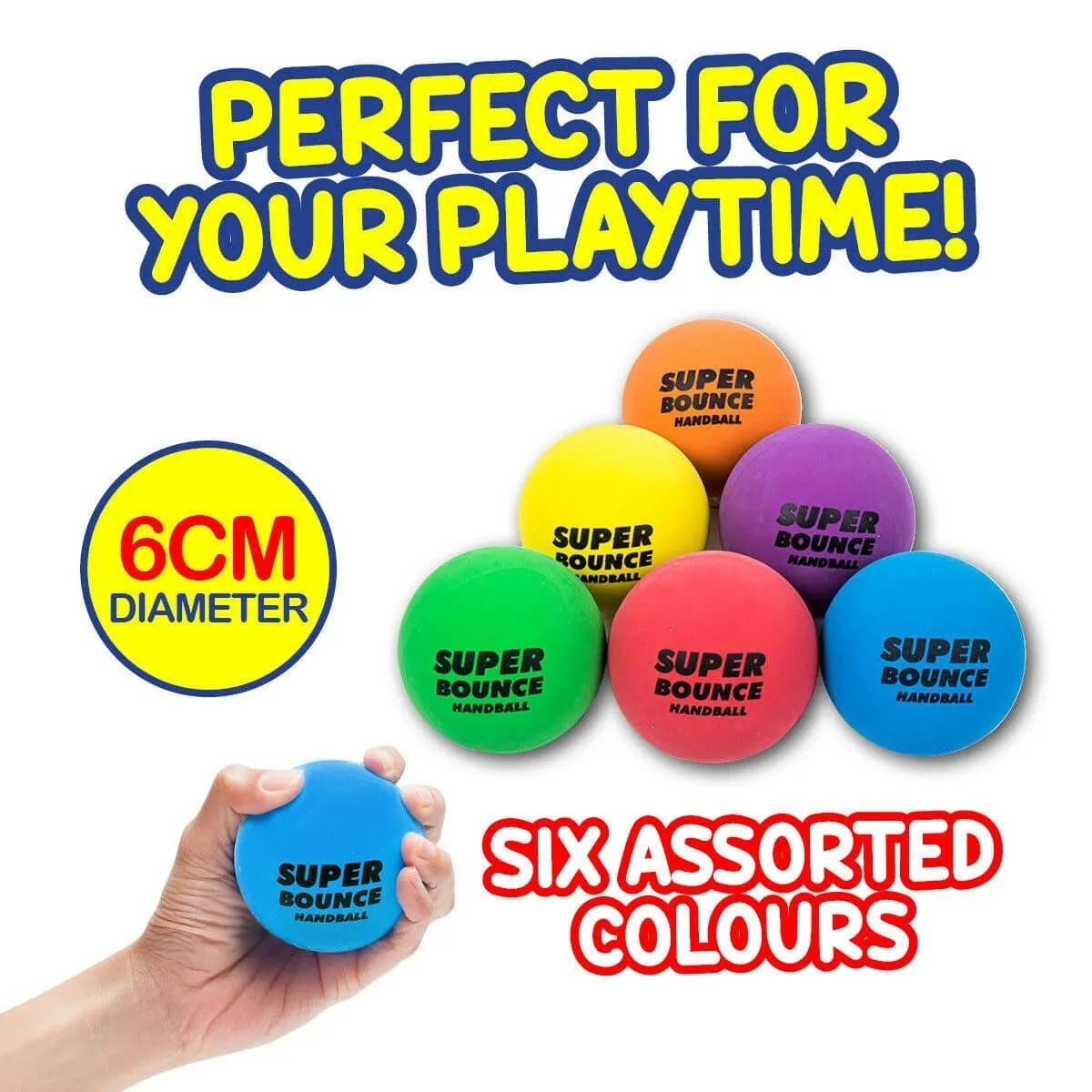 Bounce Hand Balls 6cm 6pk Party Favours