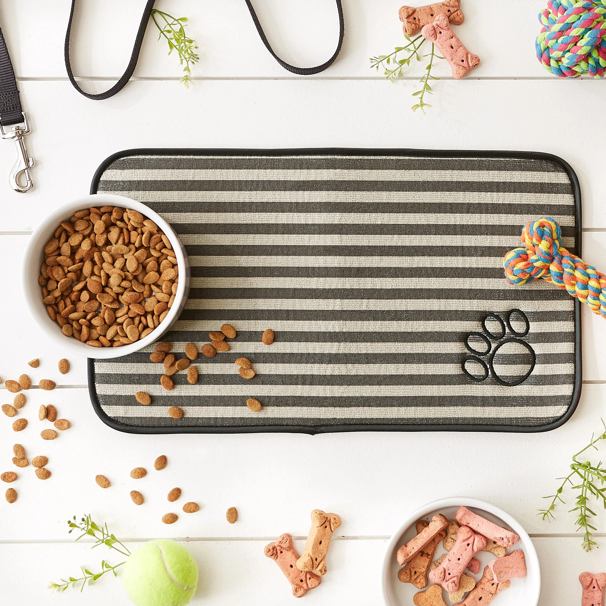 Brown Stripe Embroidered Paw Pet Mat Small