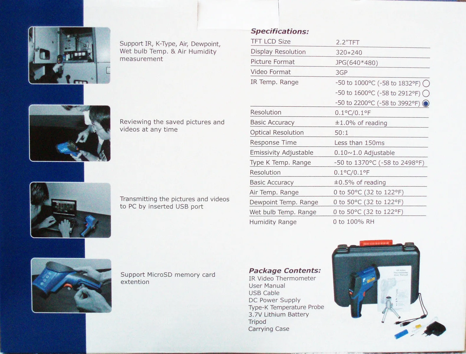 CEM DT-9862 Professional 50:1 IR Dual Laser Video Thermometer up to 3992 F with Camera and USB Port