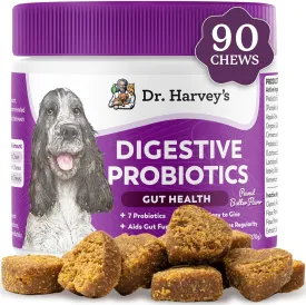 Dr. Harvey's Digestive Probiotic Soft Chews for Dogs, 7 Probiotics for Gut Health, Diarrhea and Bowel Support, Peanut Butter Flavor (90 Chews)
