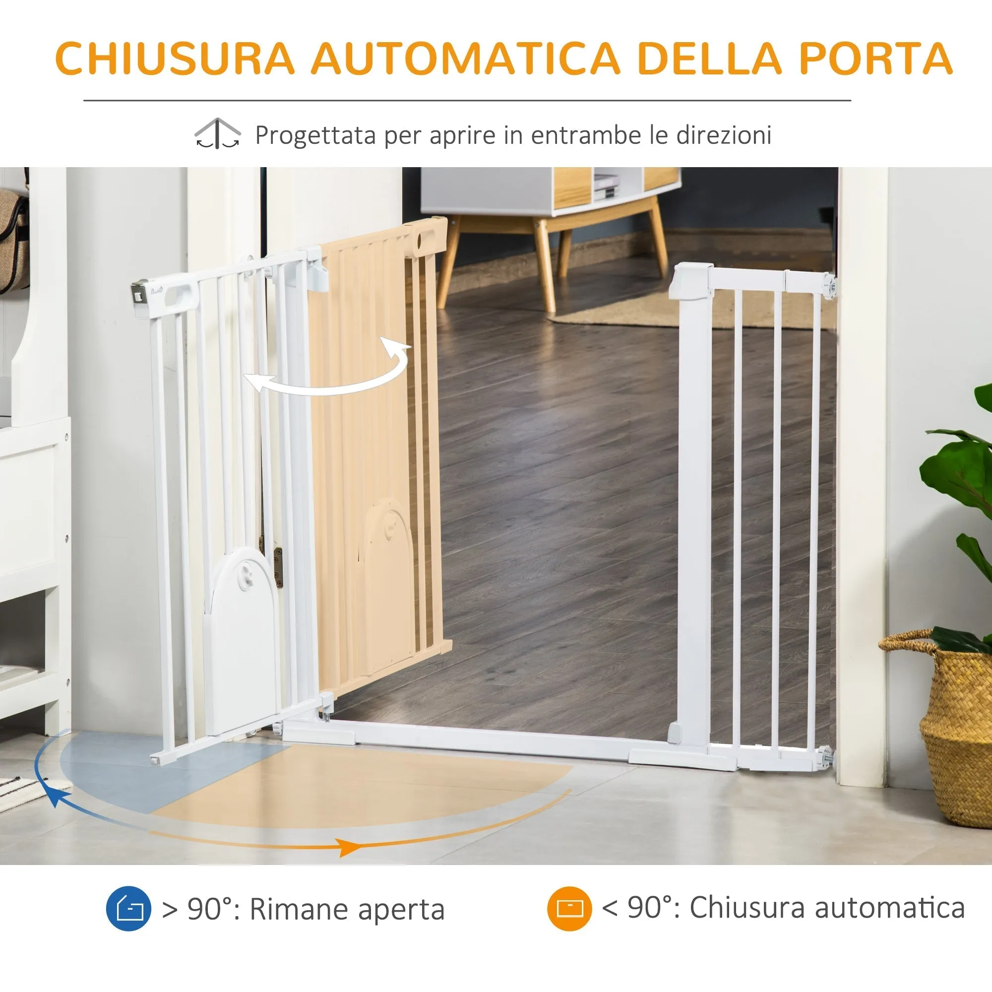 Extendable Dog Gate with Self-Closing Door, Metal and ABS, 75-131x76 cm, White