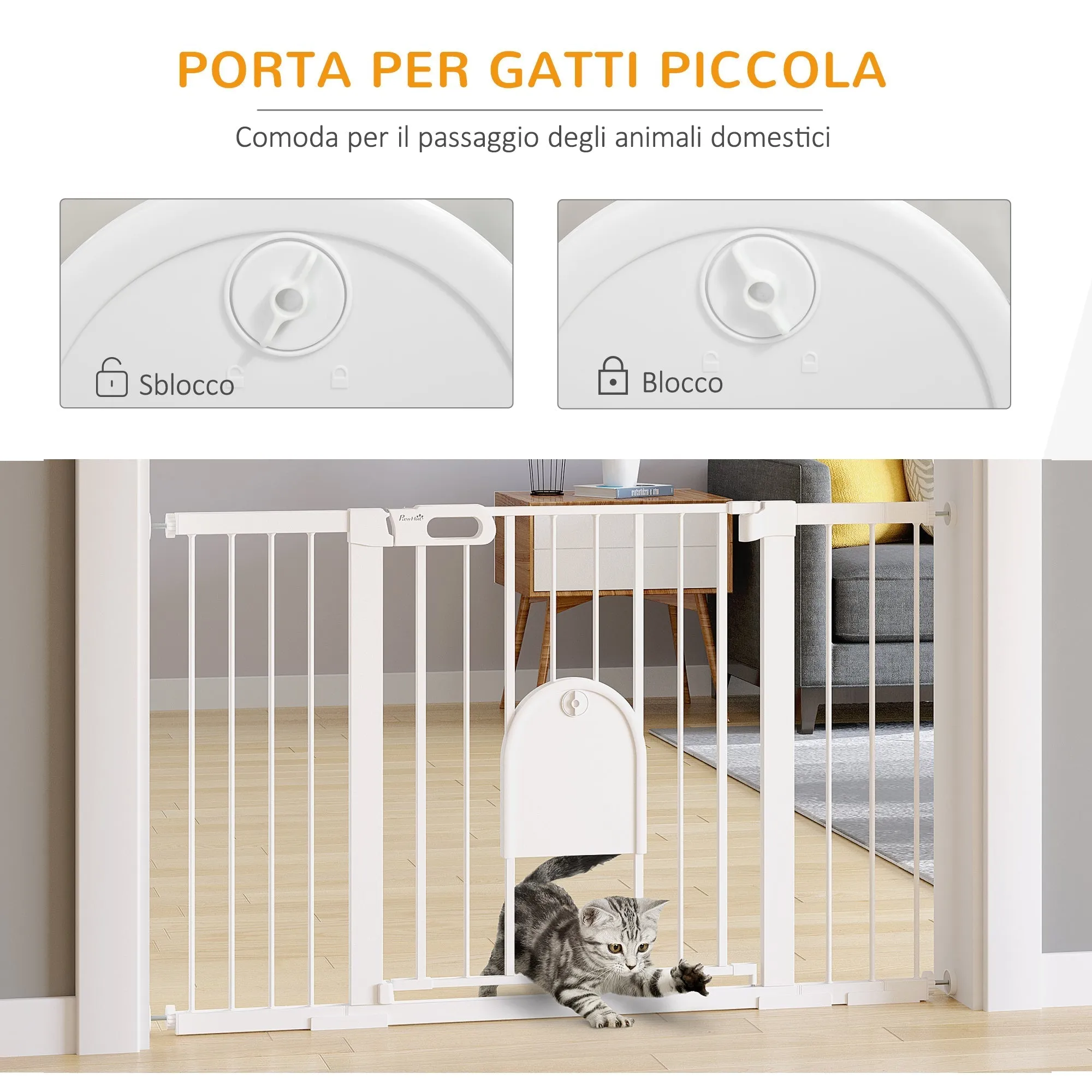 Extendable Dog Gate with Self-Closing Door, Metal and ABS, 75-131x76 cm, White