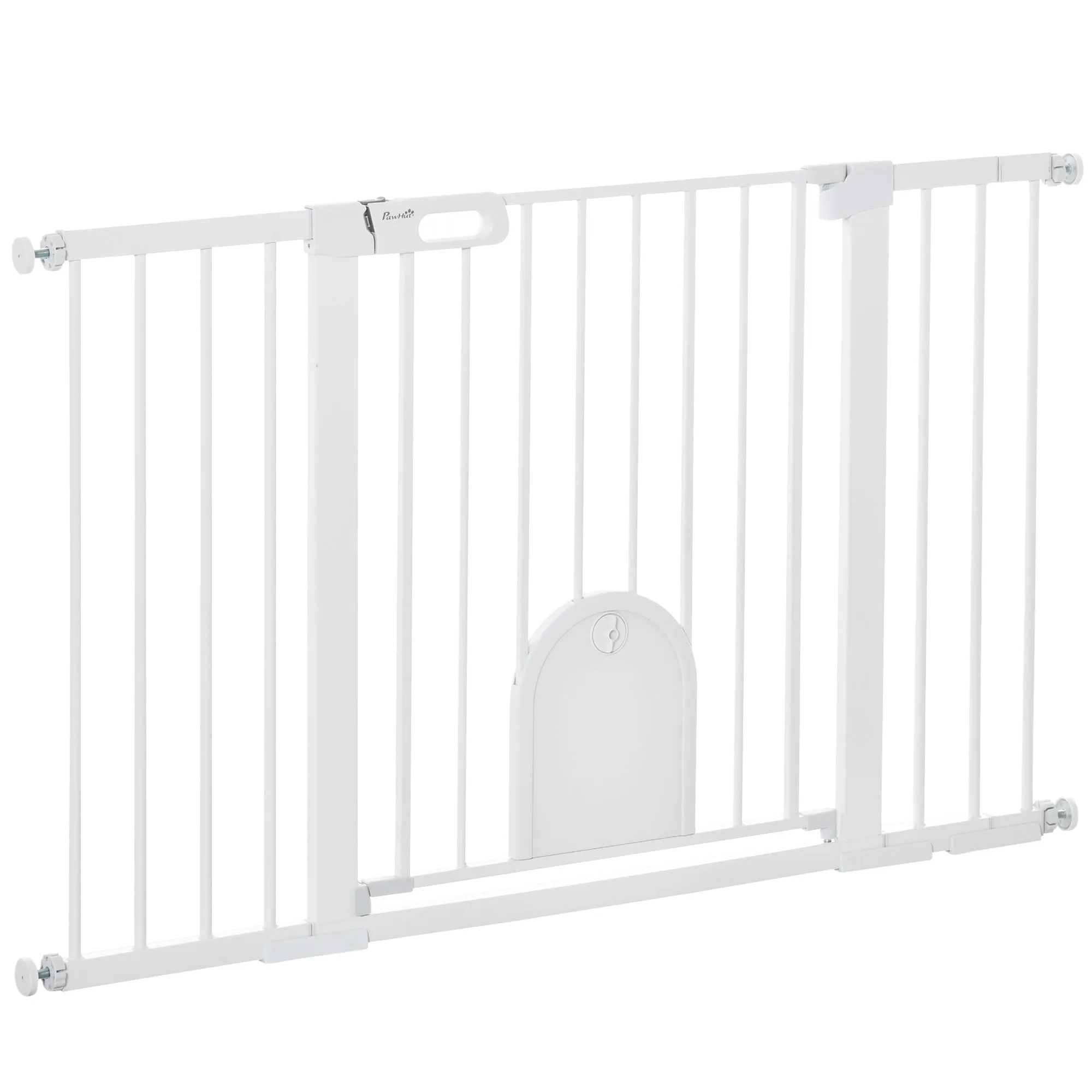 Extendable Dog Gate with Self-Closing Door, Metal and ABS, 75-131x76 cm, White