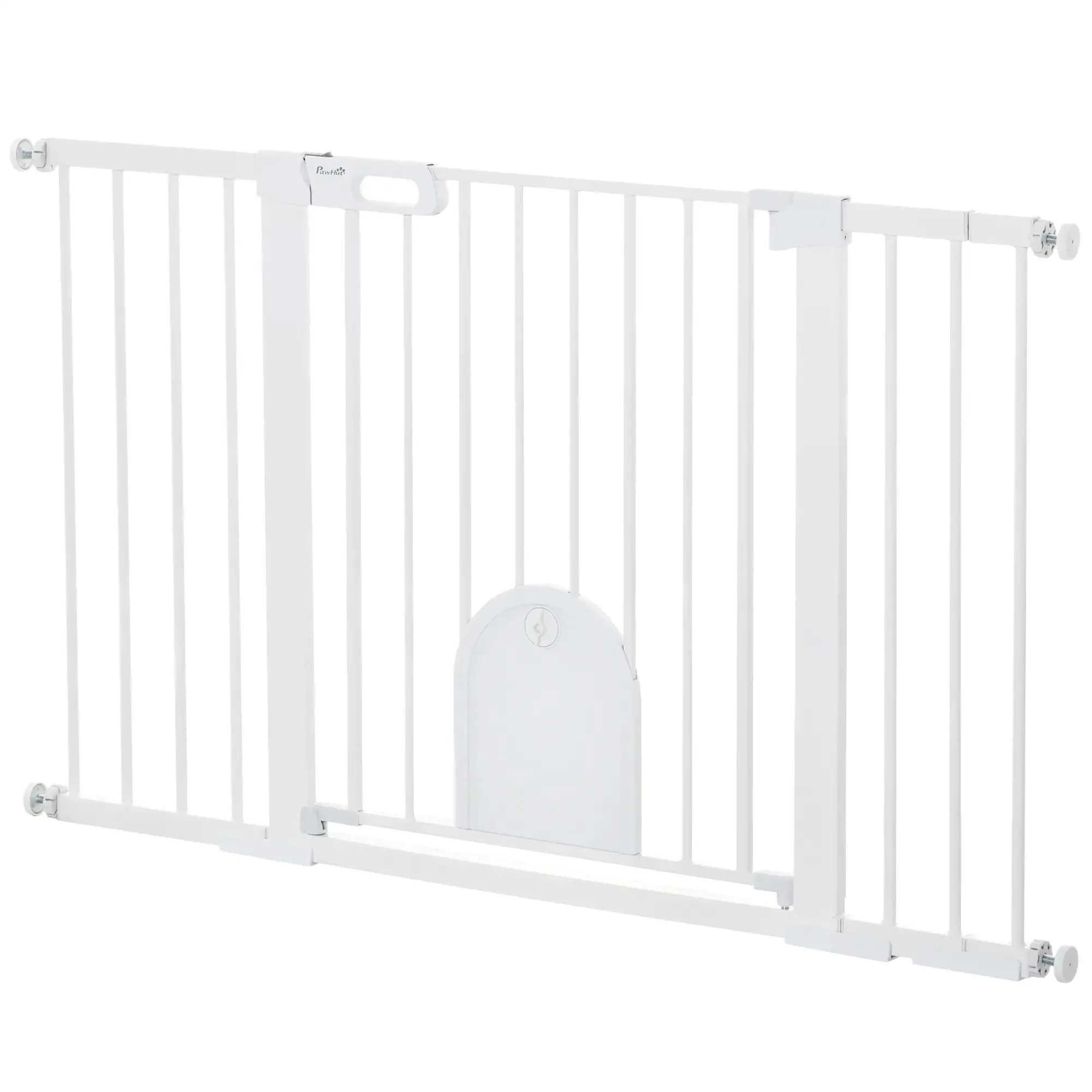 Extendable Dog Gate with Self-Closing Door, Metal and ABS, 75-131x76 cm, White
