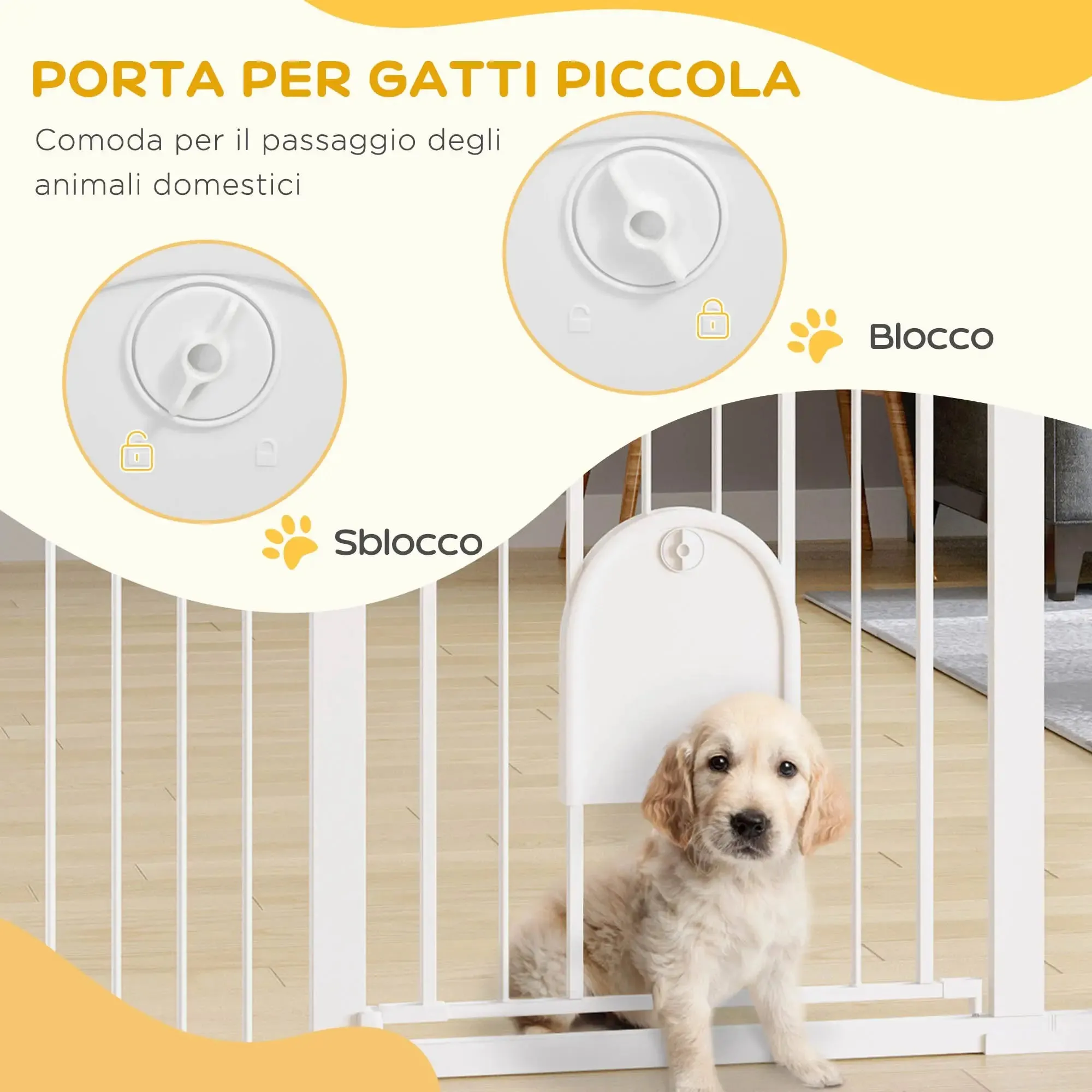 Extendable Dog Gate with Self-Closing Door, Metal and ABS, 75-131x76 cm, White