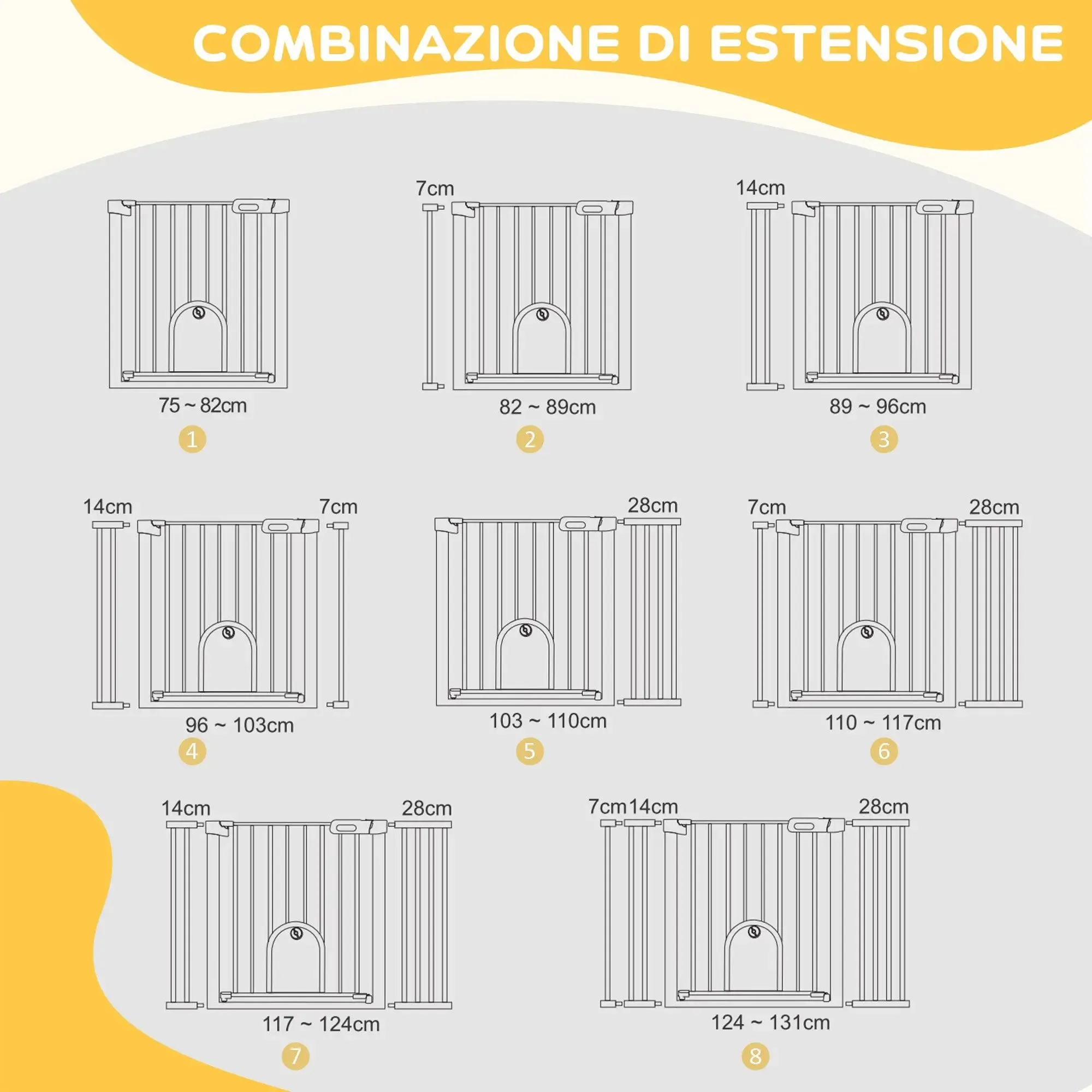 Extendable Dog Gate with Self-Closing Door, Metal and ABS, 75-131x76 cm, White