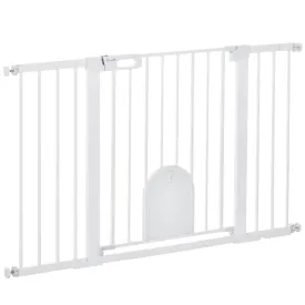 Extendable Dog Gate with Self-Closing Door, Metal and ABS, 75-131x76 cm, White