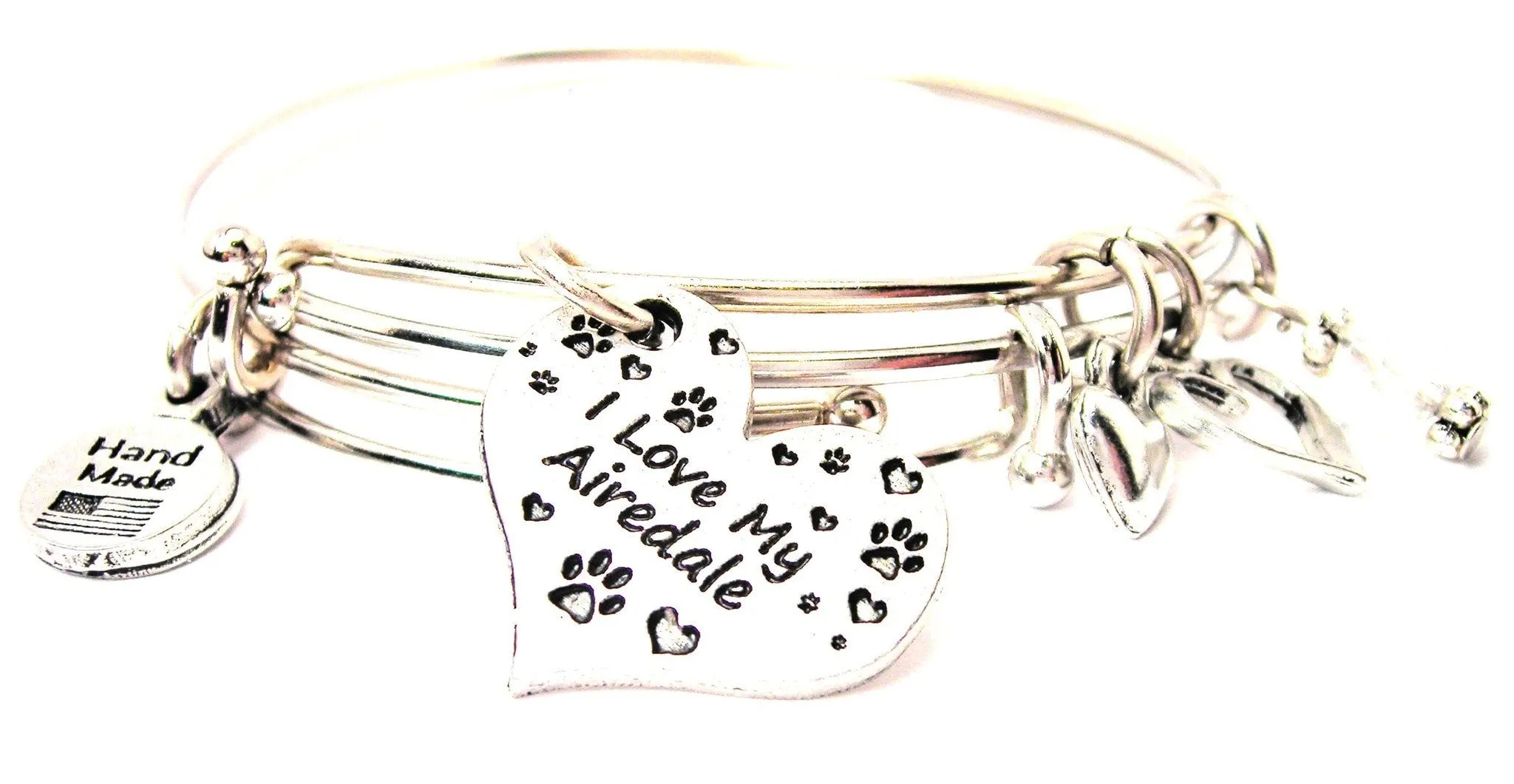 I Love My Airedale Heart Expandable Bangle Bracelet Set