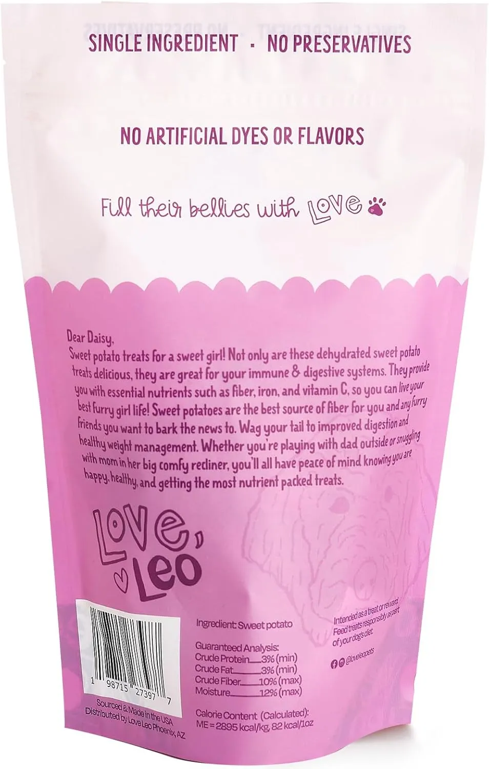 Love Leo Dehydrated Sweet Potato Dog Treats (2 - Pack) - 100% Natural, Grain-Free, Dried, Single Ingredient Sweet Potato Treats for Dogs