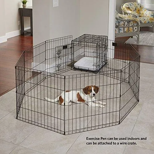 MidWest Foldable Metal Exercise Pen / Pet Playpen, Black w/ door, 24"W x 24"H