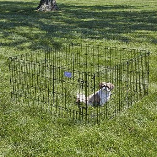 MidWest Foldable Metal Exercise Pen / Pet Playpen, Black w/ door, 24"W x 24"H