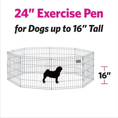 MidWest Foldable Metal Exercise Pen / Pet Playpen, Black w/ door, 24"W x 24"H