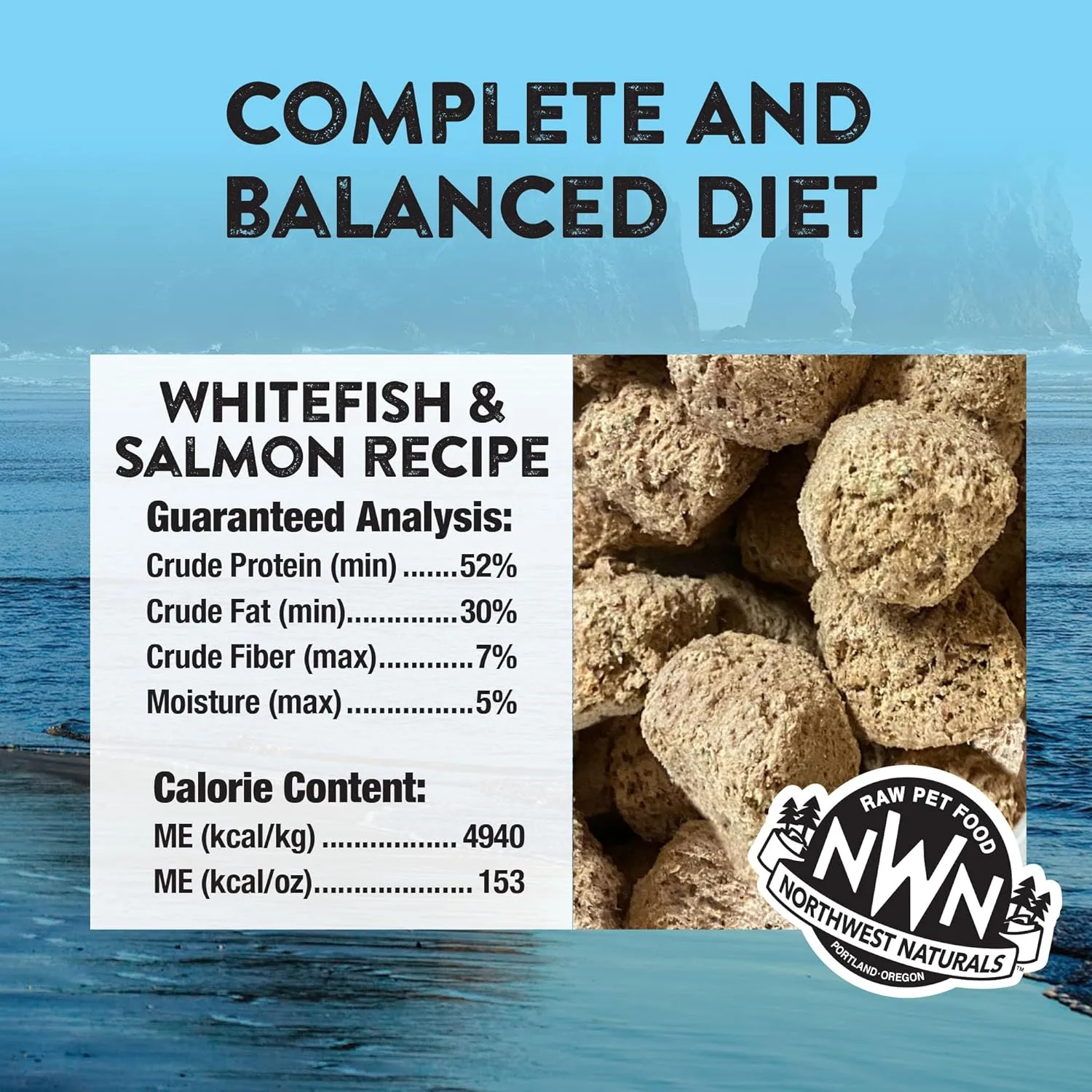 Northwest Naturals Freeze-Dried Whitefish & Salmon Dog Food - Bite-Sized Nuggets - Grain-Free, High-Protein, Raw Diet, Human-Grade Ingredients, All Natural, Omega-3 for Skin & Coat - 12 Oz