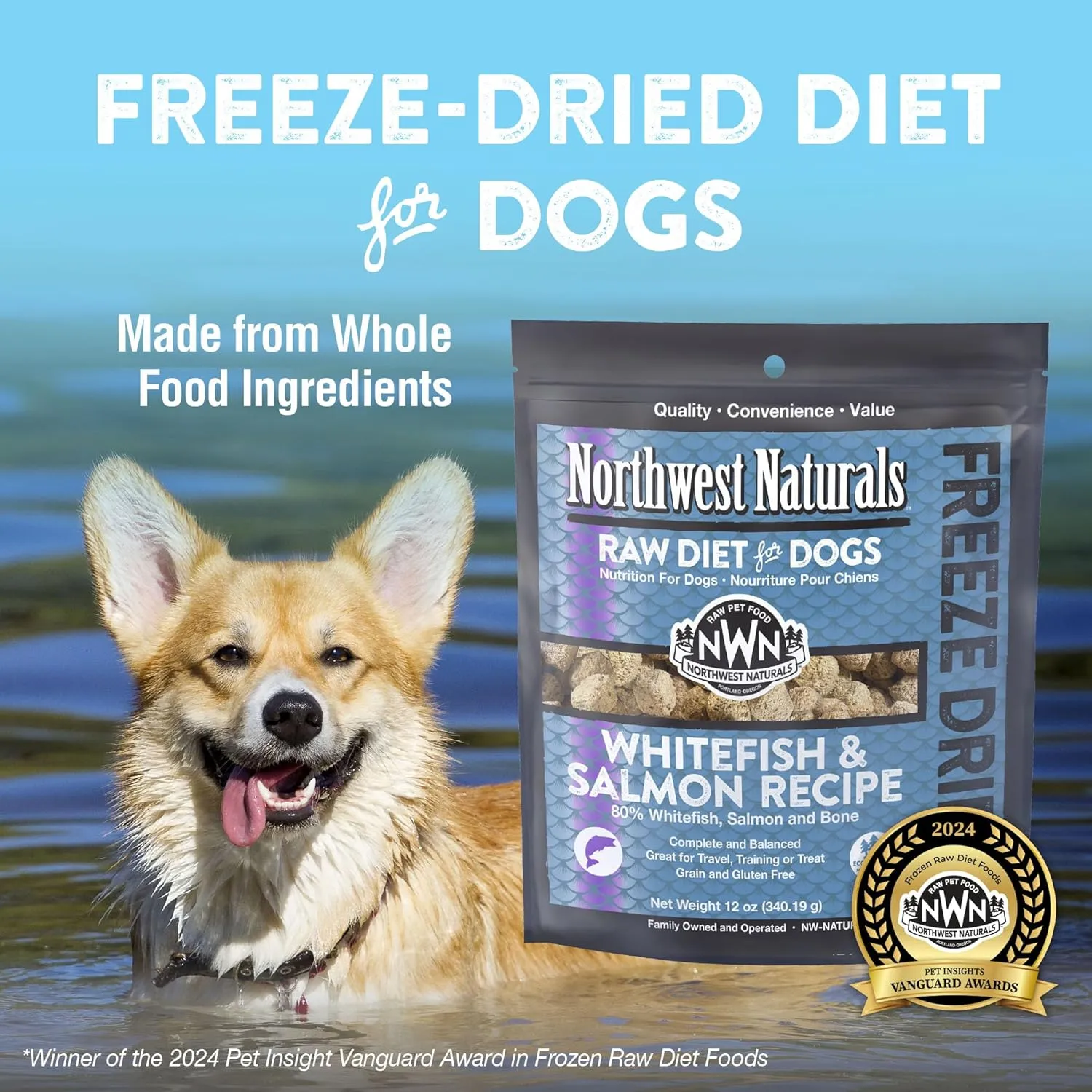 Northwest Naturals Freeze-Dried Whitefish & Salmon Dog Food - Bite-Sized Nuggets - Grain-Free, High-Protein, Raw Diet, Human-Grade Ingredients, All Natural, Omega-3 for Skin & Coat - 12 Oz