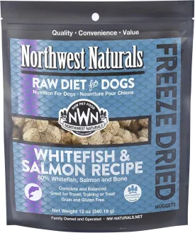 Northwest Naturals Freeze-Dried Whitefish & Salmon Dog Food - Bite-Sized Nuggets - Grain-Free, High-Protein, Raw Diet, Human-Grade Ingredients, All Natural, Omega-3 for Skin & Coat - 12 Oz