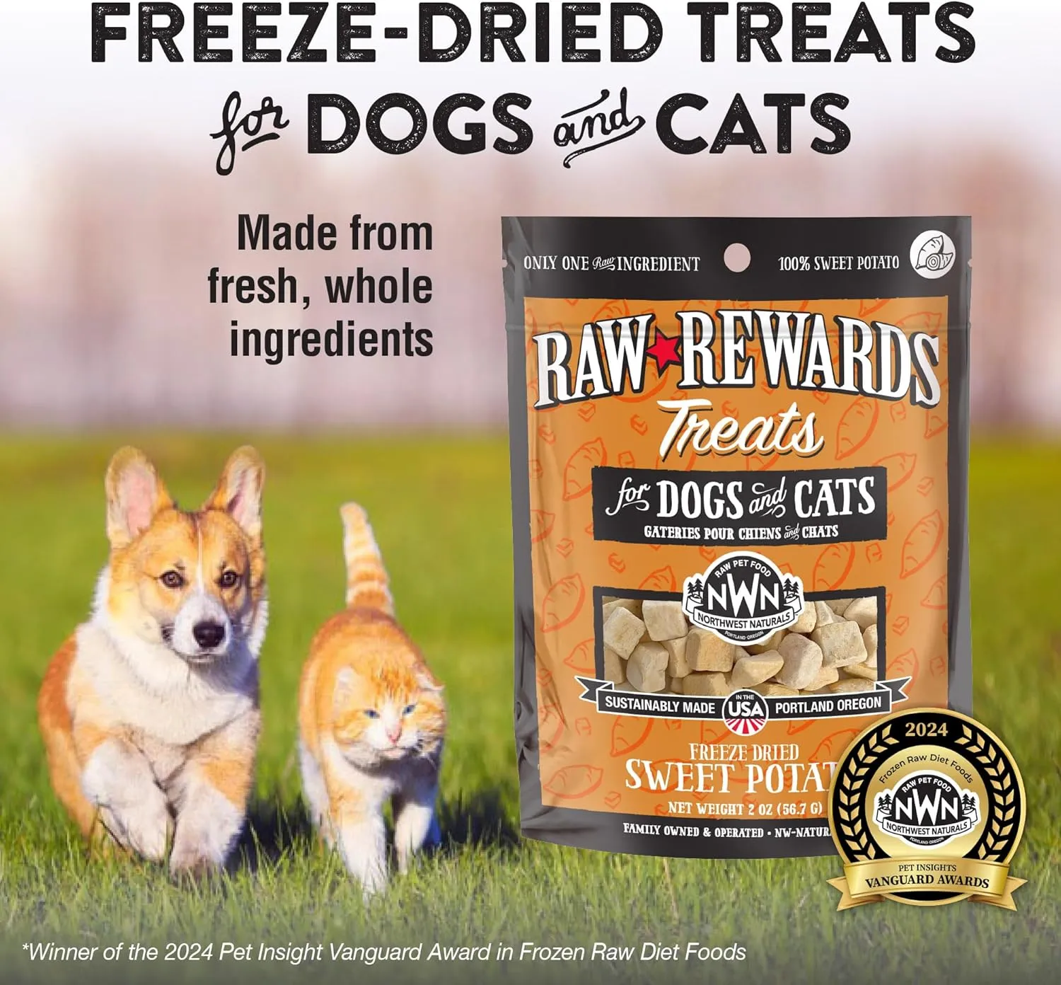 Northwest Naturals Raw Rewards Freeze-Dried Sweet Potato Treats for Dogs and Cats - Bite-Sized Pieces - Healthy, 1 Ingredient, Human Grade Ingredients, All Natural - 2 Oz
